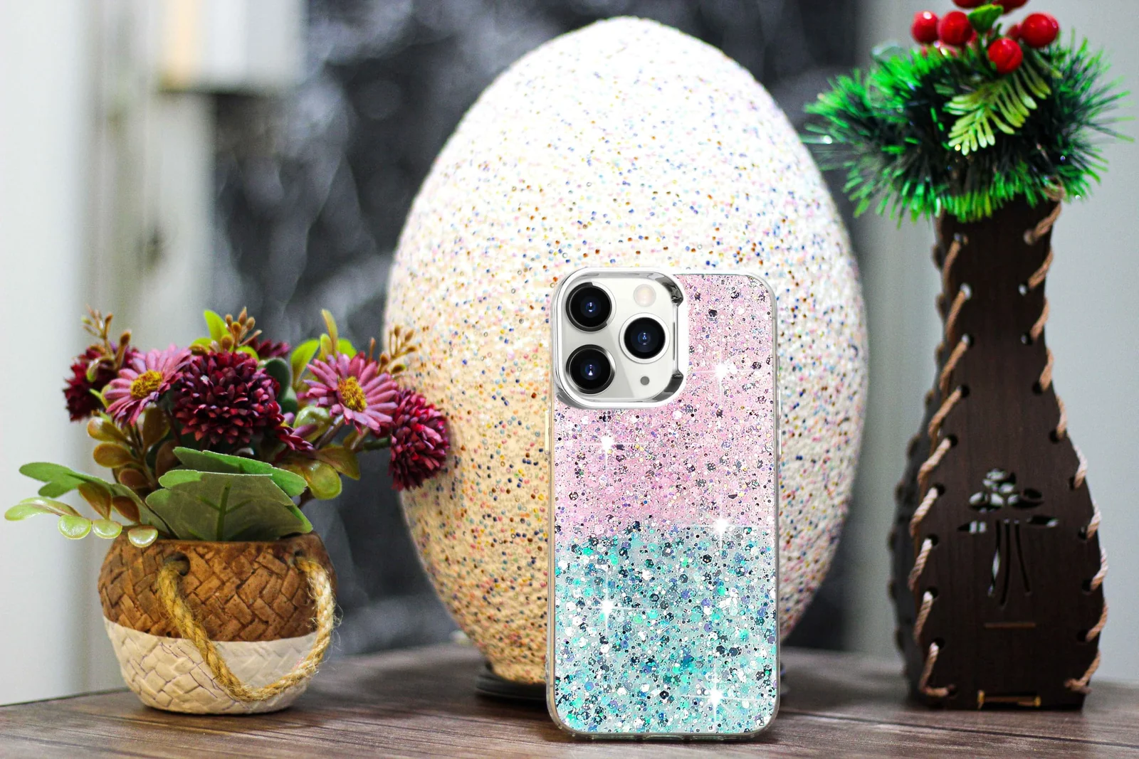DL3 Mobilak Glitter Rhinestone Protective Case for Samsung Galalxy A16 5G with Shockproof Design - Pink Green