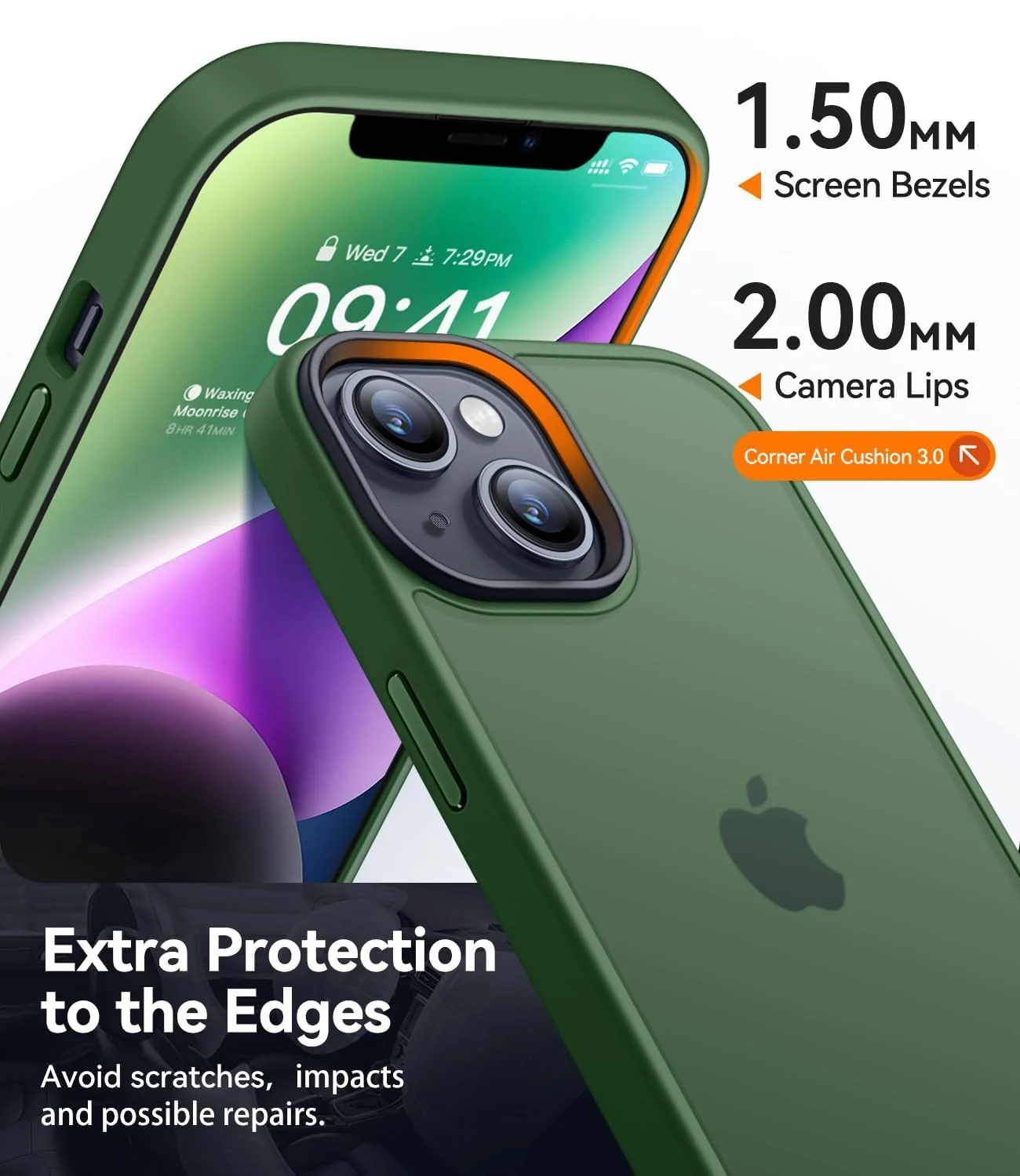 DL3 Mobilak Matte Protective Case for iPhone 13 / iPhone 14 with Camera Protection and Shockproof Design - Green