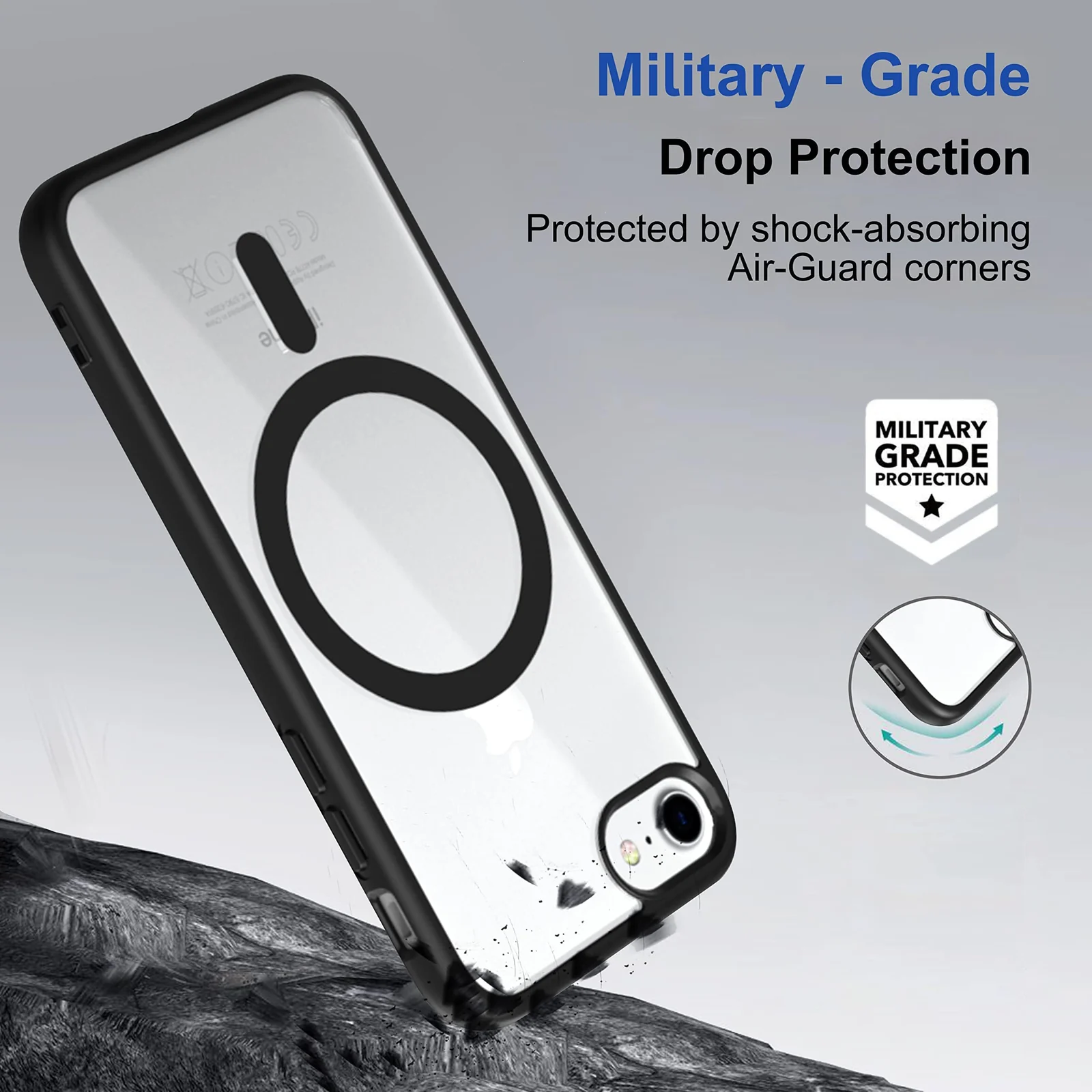 DL3 Mobilak Clear TPU Case for iPhone 7 Plus / 8 Plus, Compatible with MagSafe accessories, Camera protection, Shock-absorbing protection - Black