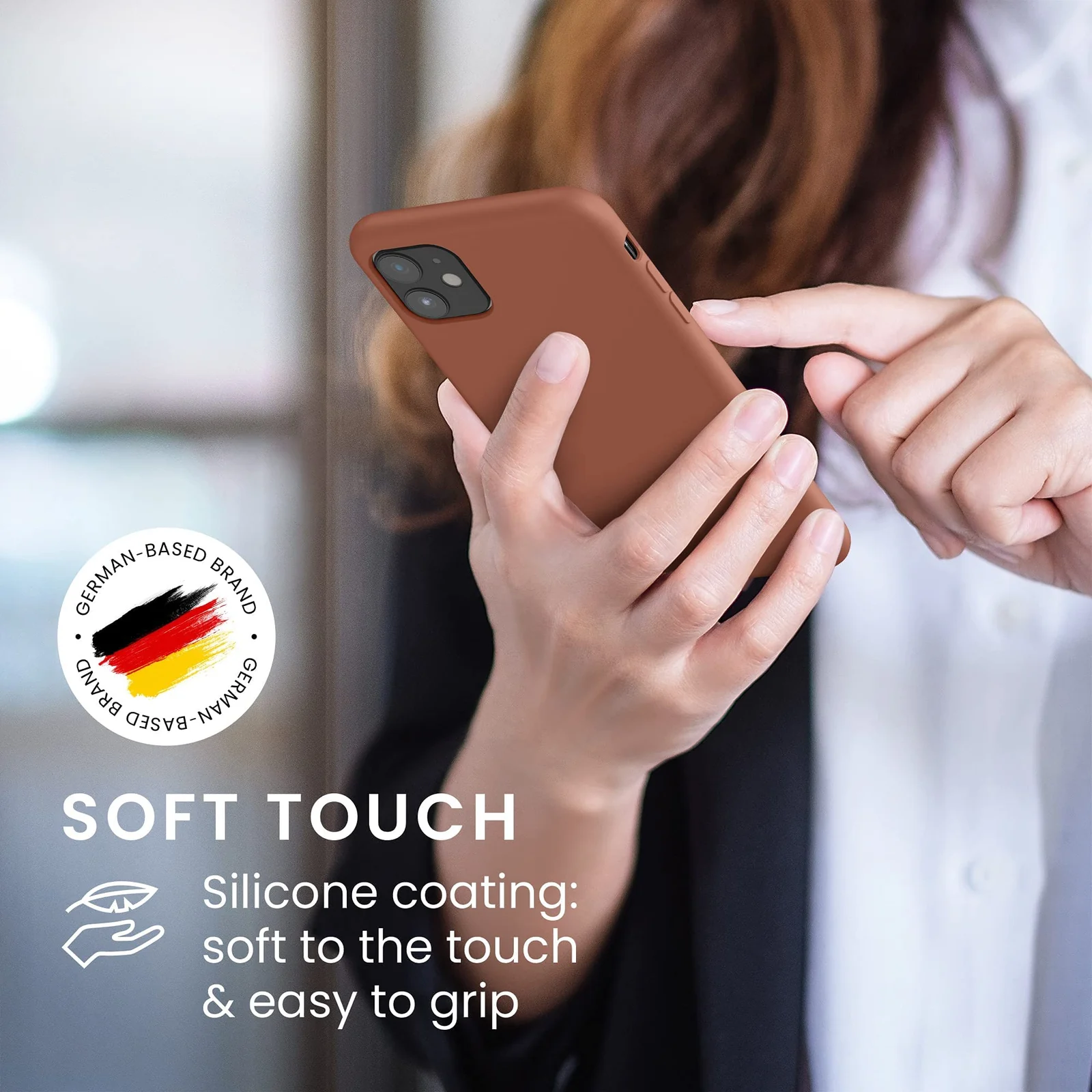 DL3 Mobilak Liquid Silicone Protective Case for iPhone 11 (6.1 Inch) with Camera Protection and Microfiber Lining - Cinnamon Brown