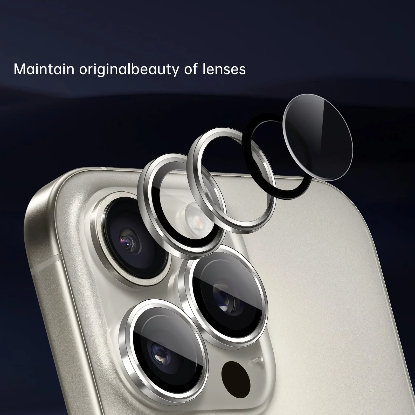 DL3 Mobilak Camera Lens Protector For iPhone 16 Pro/iPhone 16 Pro Max, [Keep Original Shooting] Tempered Glass Screen Protector Metal Individual Camera Cover, Case Friendly - Titanium Natural