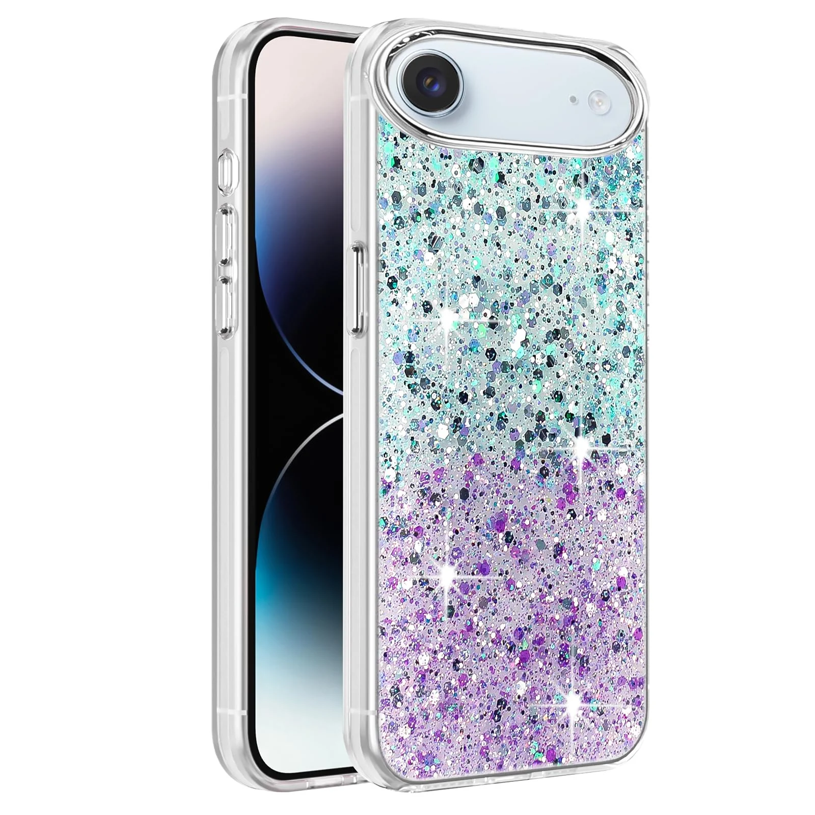 DL3 Mobilak Glitter Rhinestone Protective Case for iPhone 17 Air 6.5-Inch with Shockproof Design - Green Purple