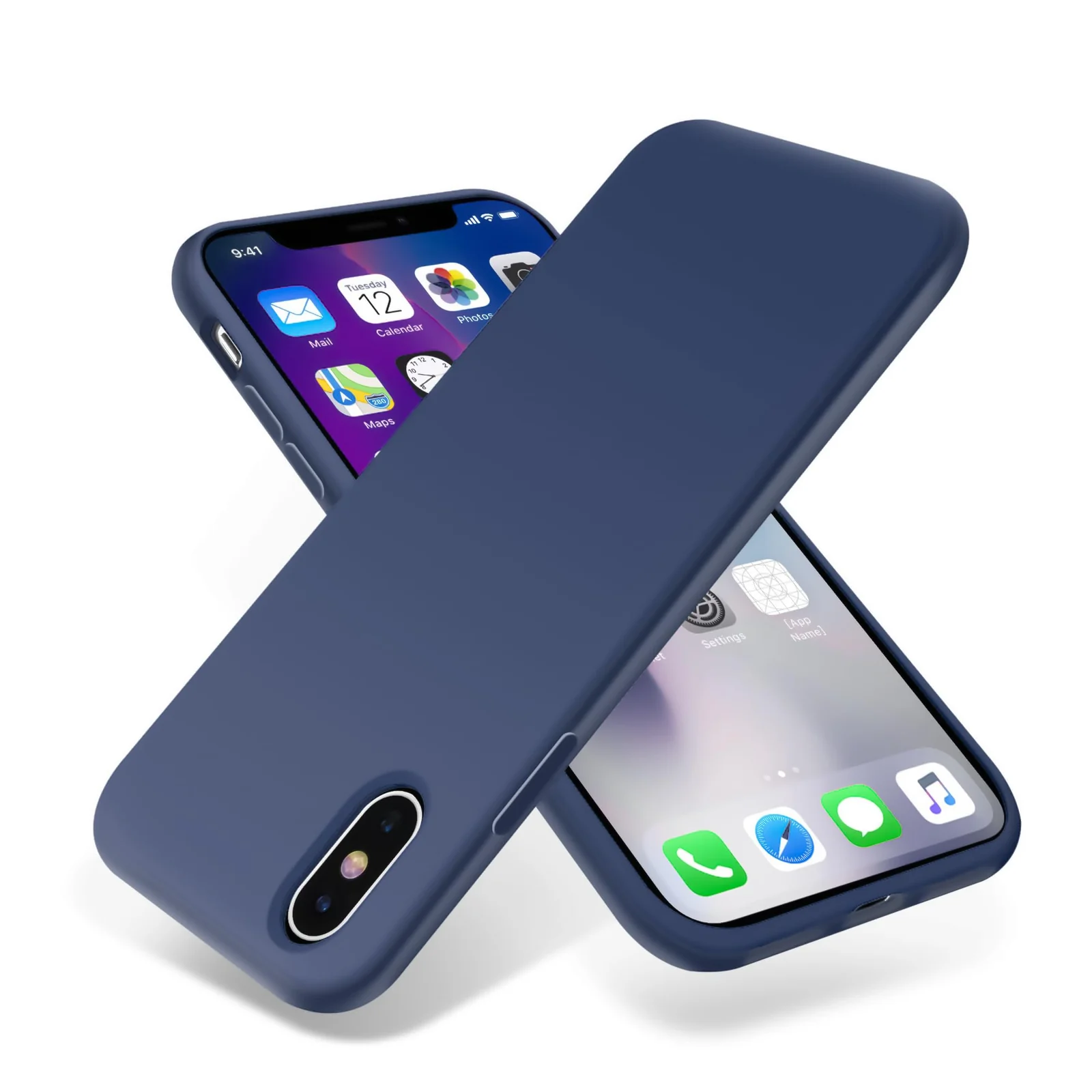 DL3 Mobilak Liquid Silicone Protective Case for iPhone X / iPhone XS with Camera Protection and Microfiber Lining - Storm Blue