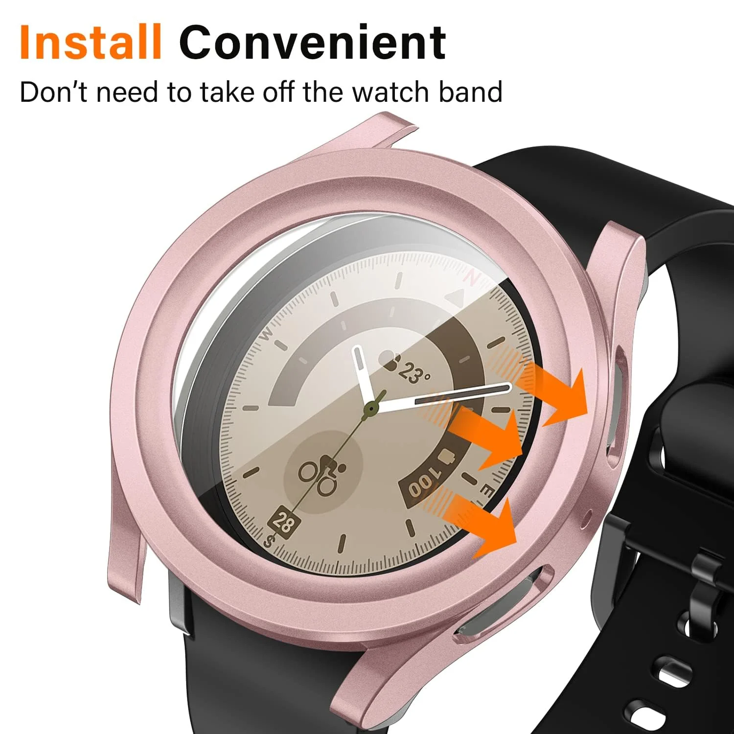 DL3 Mobilak Protective Case Compatible with Samsung Galaxy Watch 5 Pro 45mm 9H Hardness PC Case Bumper Full Slim Protective Cover with Tempered Glass For Samsung Galaxy Watch5 Pro 45mm (Rose Gold)