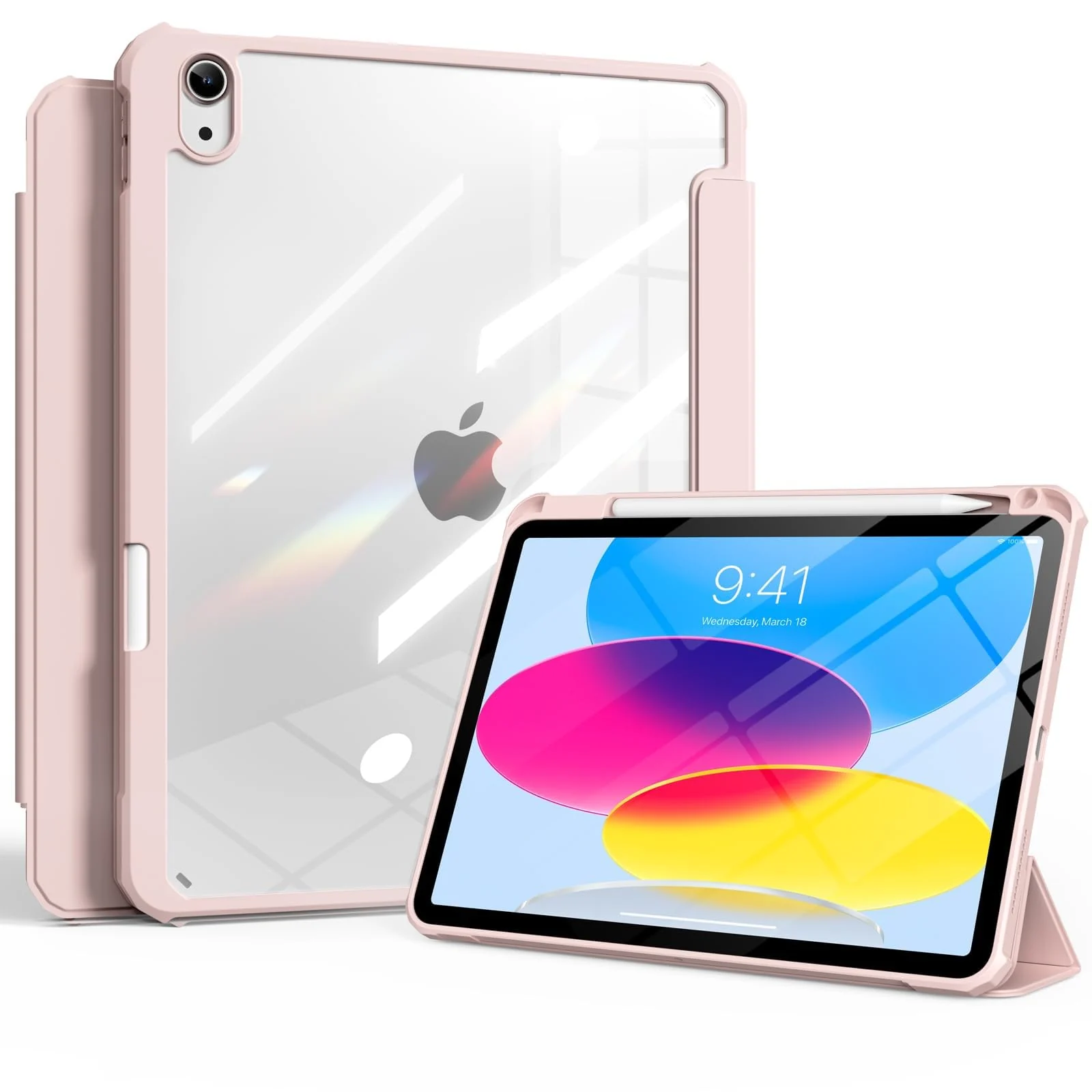 DL3 Mobilak Case Compatible with iPad (A16) 11th Generation 11 Inch (2025), iPad 10th Generation 10.9 Inch (2022), Clear Shockproof Back Cover Built-in Pencil Holder, Auto Sleep/Wake - Pink Sand