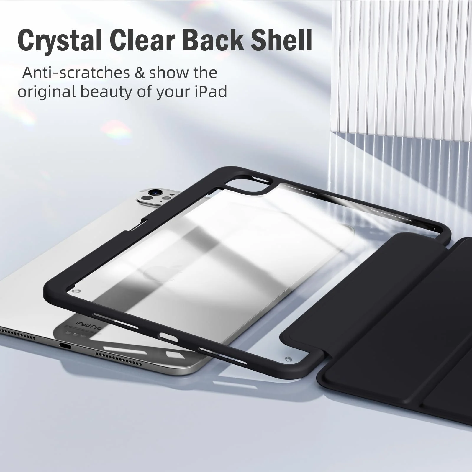 DL3 Mobilak Case for iPad Air 13-Inch M2 (2024) with Pencil Holder, Clear Transparent Back Shell Slim Stand Shockproof Tablet Cover, Auto Wake/Sleep - Black