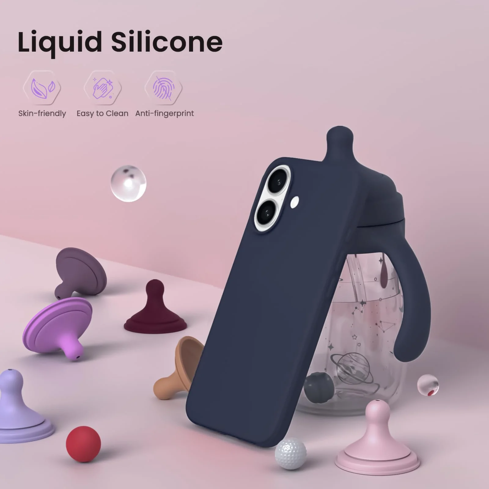 DL3 Mobilak Liquid Silicone Protective Case with Soft Microfiber Lining for iPhone 16 - Midnight Blue