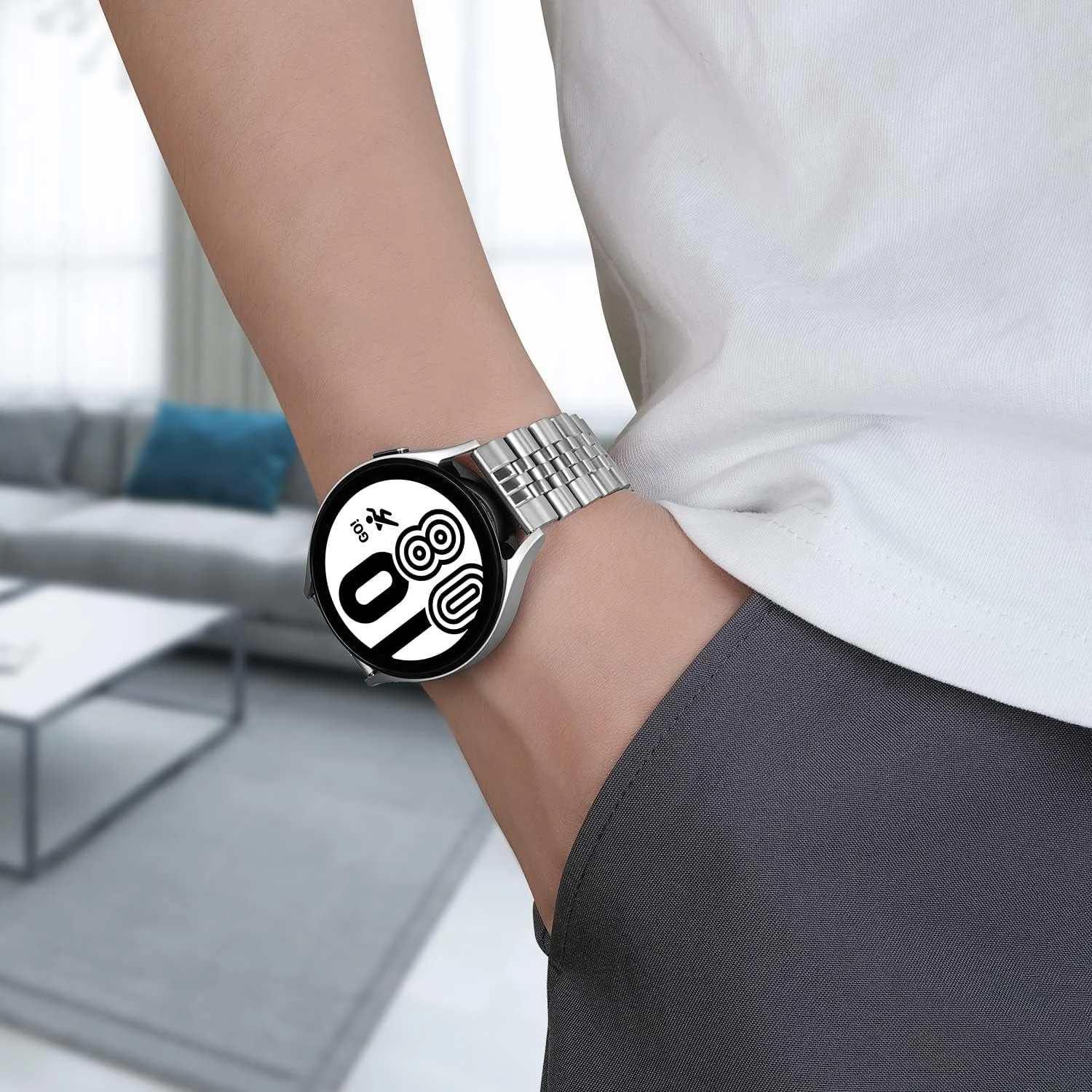 DL3 Mobilak Strap Metal 22MM Bands For Samsung galaxy watch3 45mm /galaxy 46mm/Gear S3/Huawei watch GT3 46MM/GT2E/GT2 Pro/GT GT2 46MM/Magic Watch2 46mm/Amazfit GTR 2/2e/3/3pro/4 - A.Silver