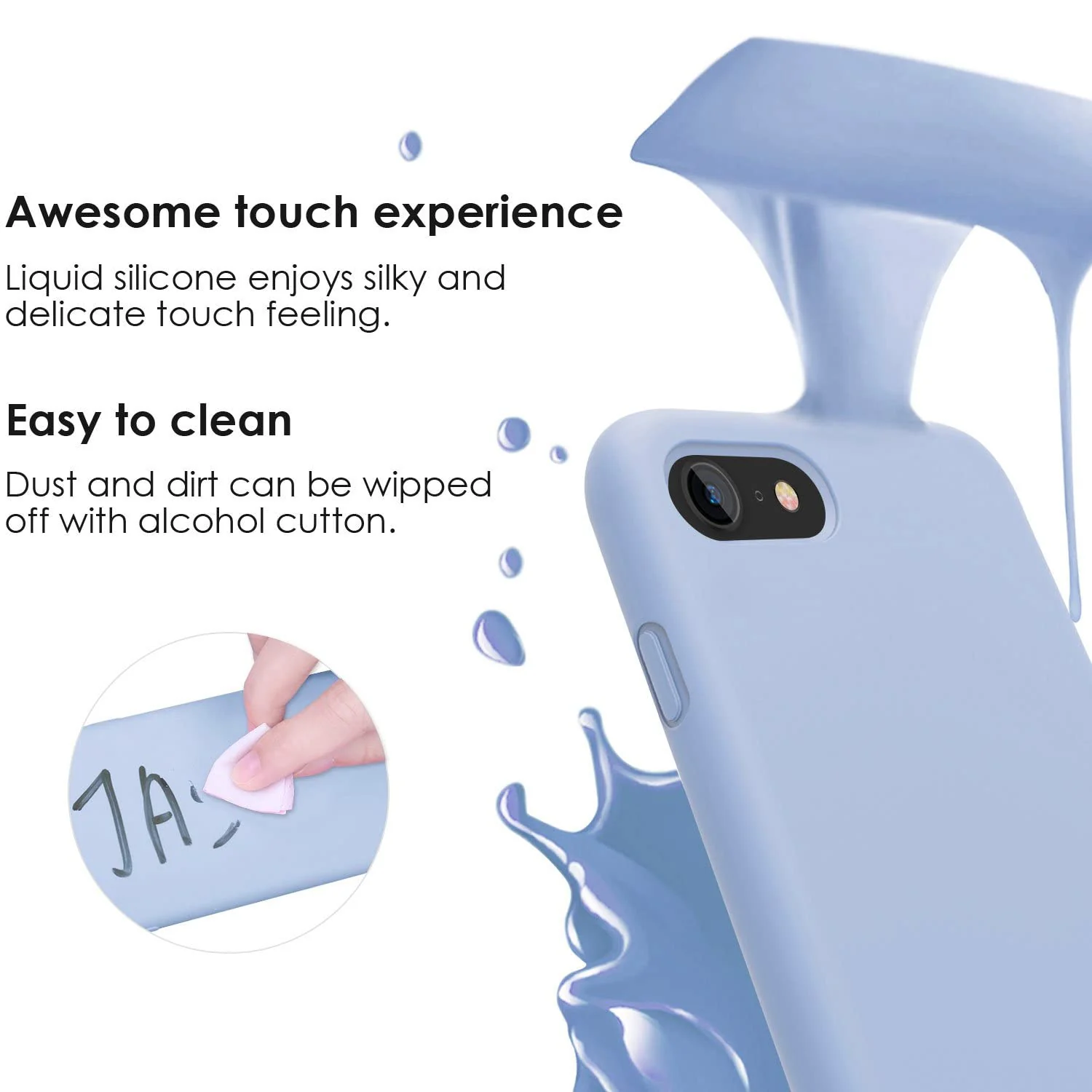 DL3 Mobilak Liquid Silicone Protective Case with Soft Microfiber Lining for iPhone SE 2022, SE 2020, iPhone 7, iPhone 8 - Baby Blue