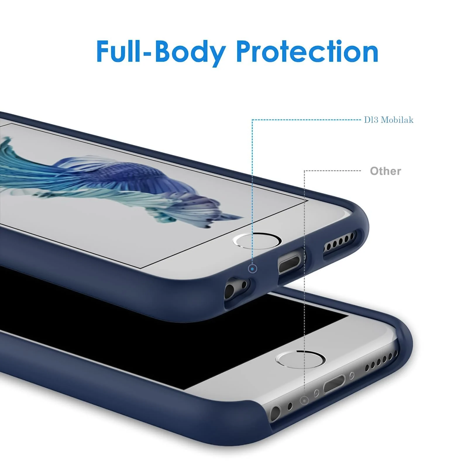 DL3 Mobilak Liquid Silicone Case for iPhone 6 / 6S, Shock-absorbing protection, Scratch-resistant surface, Soft microfiber lining - Blue