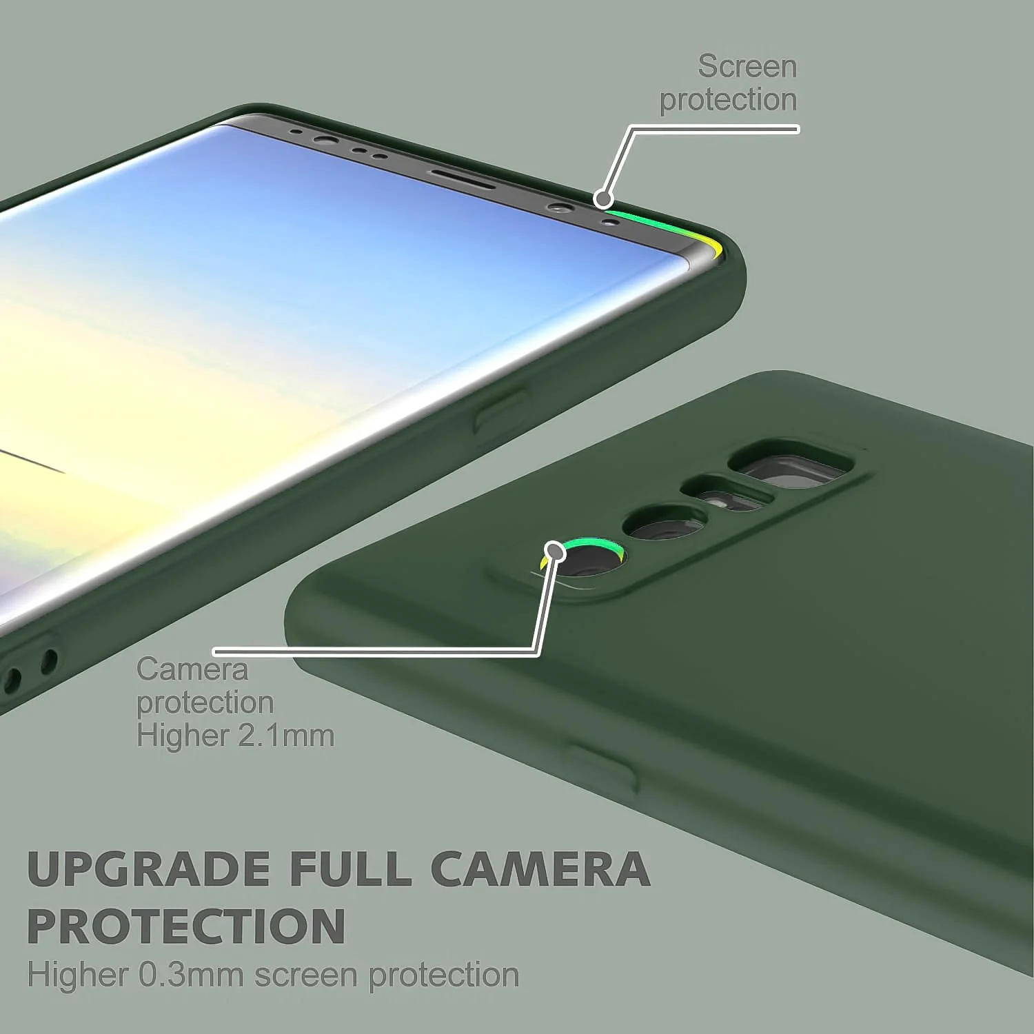 DL3 Mobilak Liquid Silicone Protective Case with Soft Microfiber Lining with Full Camera Protection for Samsung Galaxy Note 8 - Green