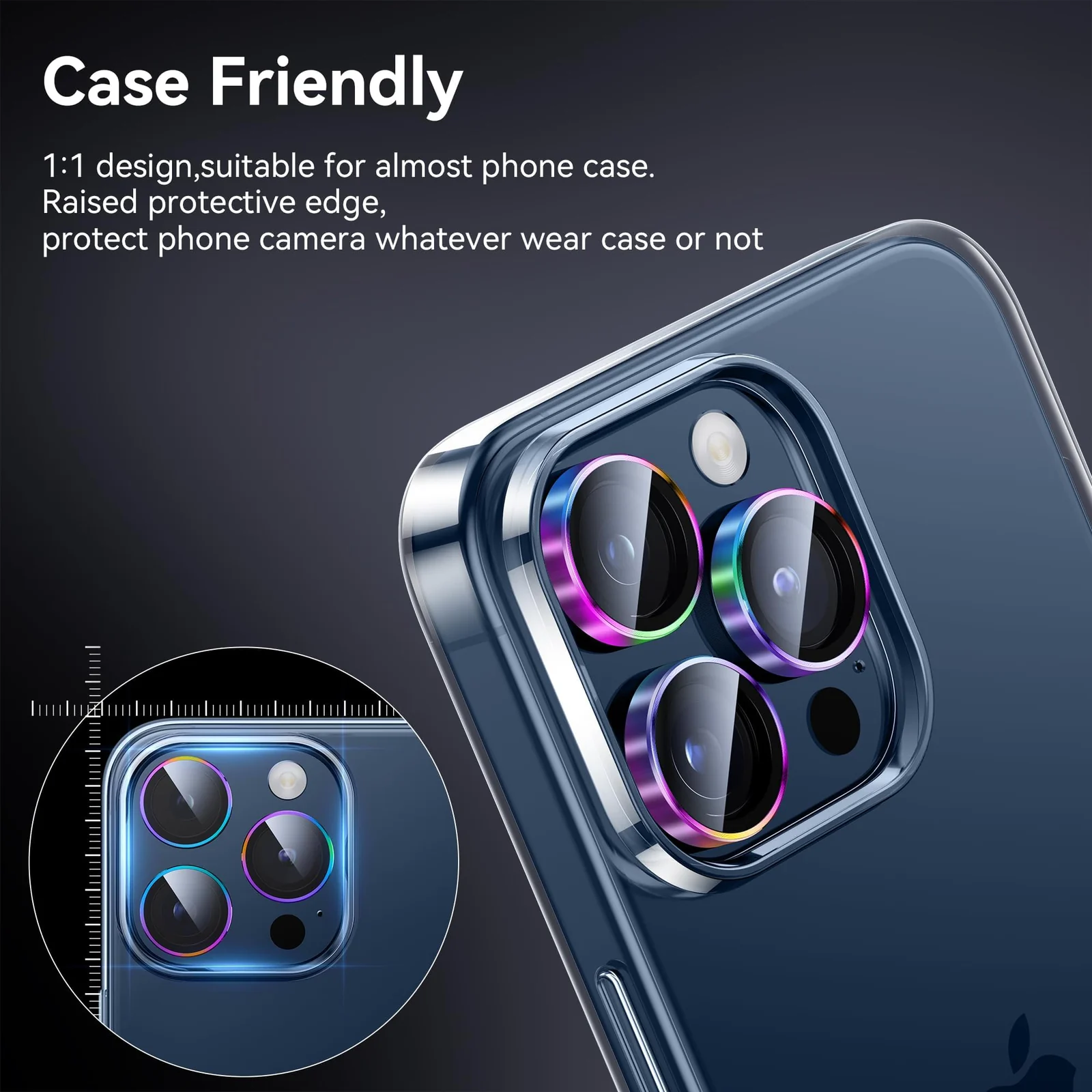 DL3 Mobilak Camera Lens Protector For iPhone 15 Pro/iPhone 15 Pro Max, [Keep Original Shooting] Tempered Glass Screen Protector Metal Individual Camera Cover, Case Friendly - Colorful