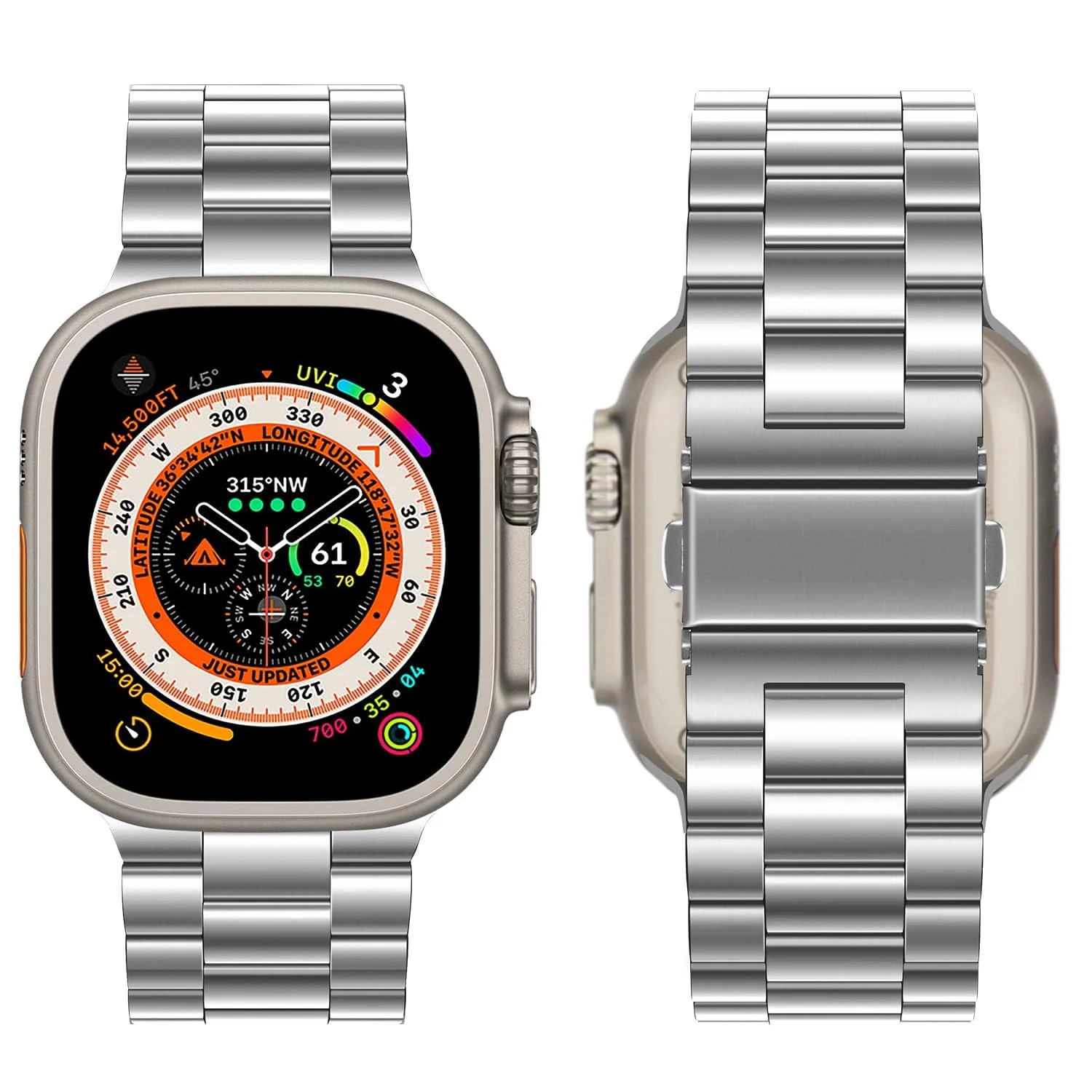 DL3 Mobilak Stainless Steel Band with Case Compatible with Apple Watch Ultra 49mm, Men Woman Business Metal Strap with Protective Bumper Cover for Apple Watch Ultra 2 Ultra 49mm - Silver