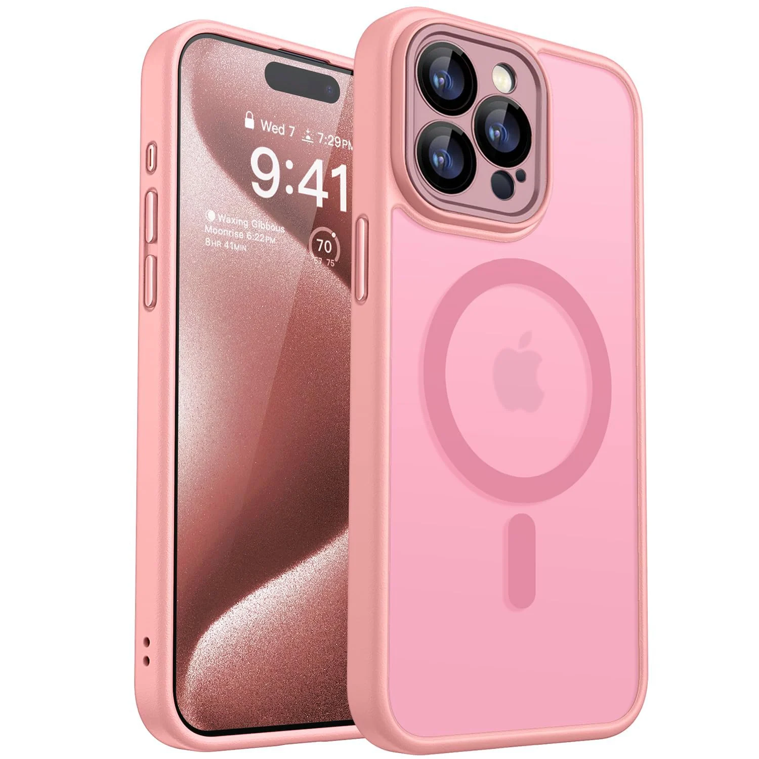 DL3 Mobilak Matte MagSafe-Compatible Magnetic Case for iPhone 14 Pro Max with Camera Protection and Magnetic Car-Mount Support - Pink