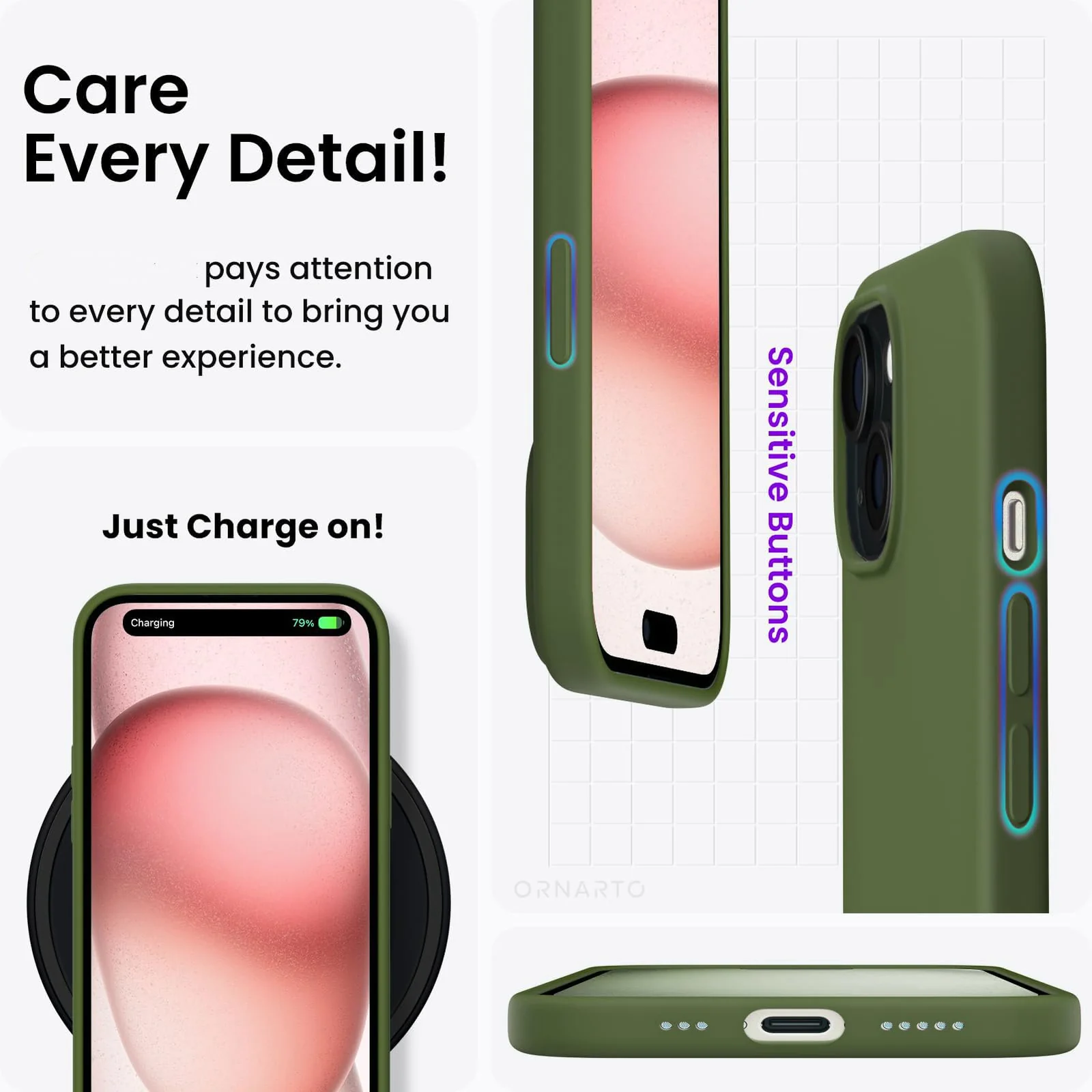 DL3 Mobilak Liquid Silicone Case for iPhone 15, Supports wireless charging, Shock-absorbing protection, Anti-fingerprint finish - Cedar Green