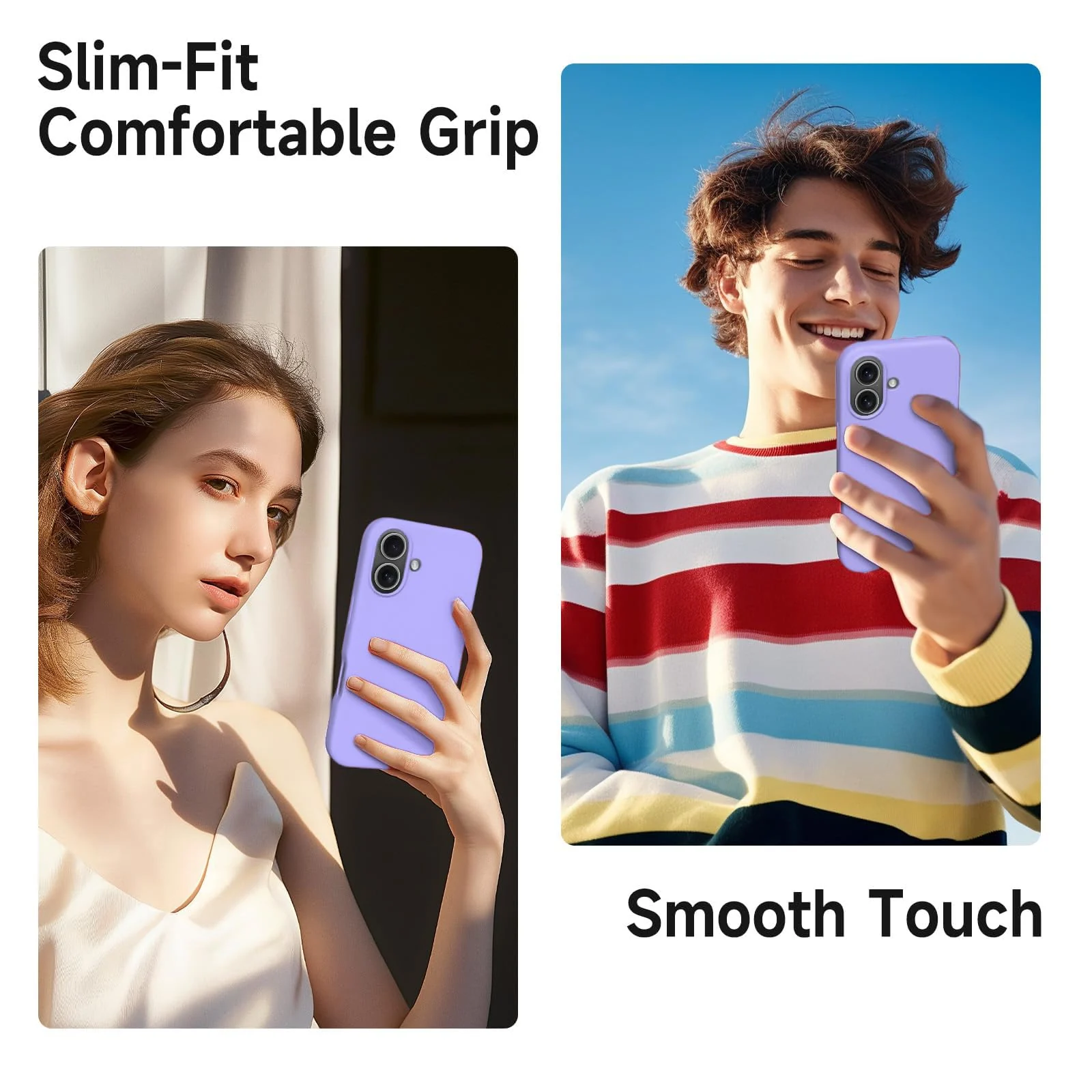 DL3 Mobilak Liquid Silicone Protective Case for iPhone 16+ Plus 6.7-Inch with Microfiber Lining and Shockproof Design - Lavender