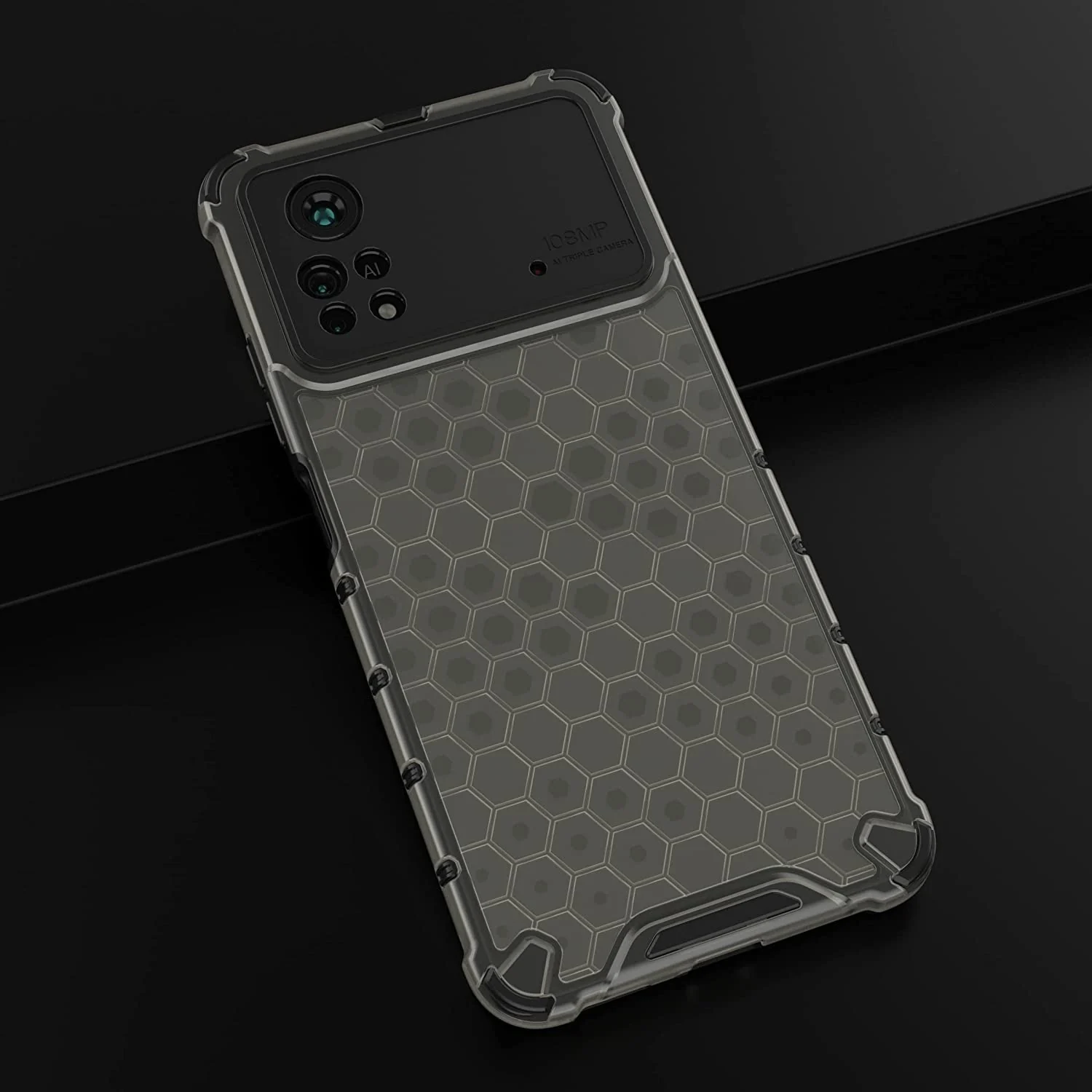 DL3 Mobilak Honeycomb Protective Case for Xiaomi Poco X4 Pro 5G, Shock-absorbing protection, Transparent design, Slim, lightweight profile - Black
