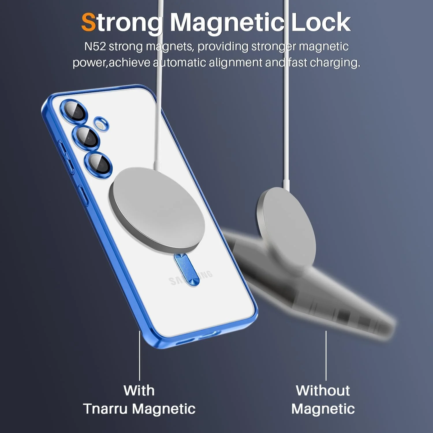 DL3 Mobilak For Samsung Galaxy A24 Magnetic Case, Compatible with MagSafe, Built-in Camera Lens Protector, Luxury Plating Soft TPU Clear Shockproof Slim Thin Cover - Blue