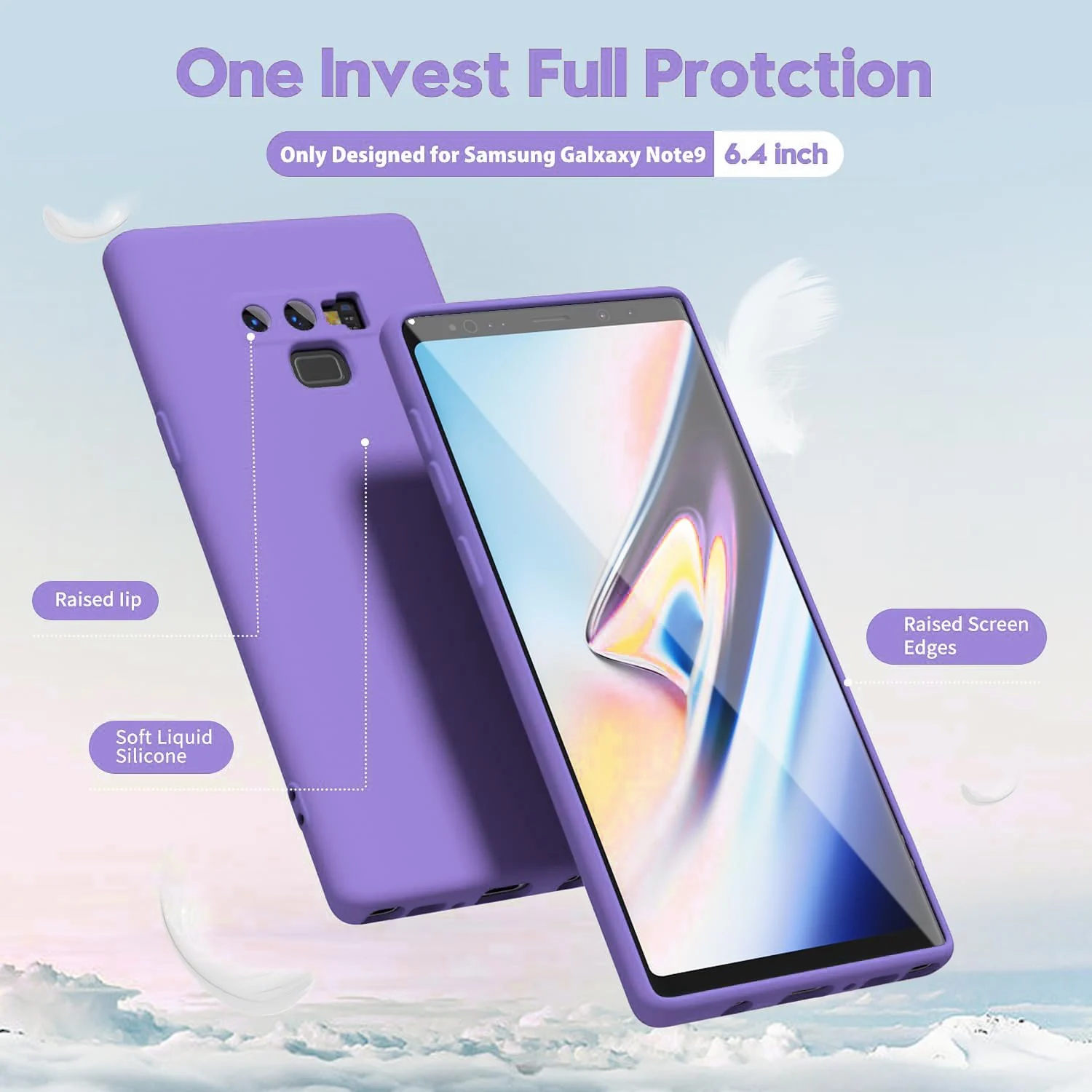 DL3 Mobilak Soft Silicone Protective Case for Samsung Galaxy Note 9 with Microfiber Lining and Shockproof Design - Light Purple
