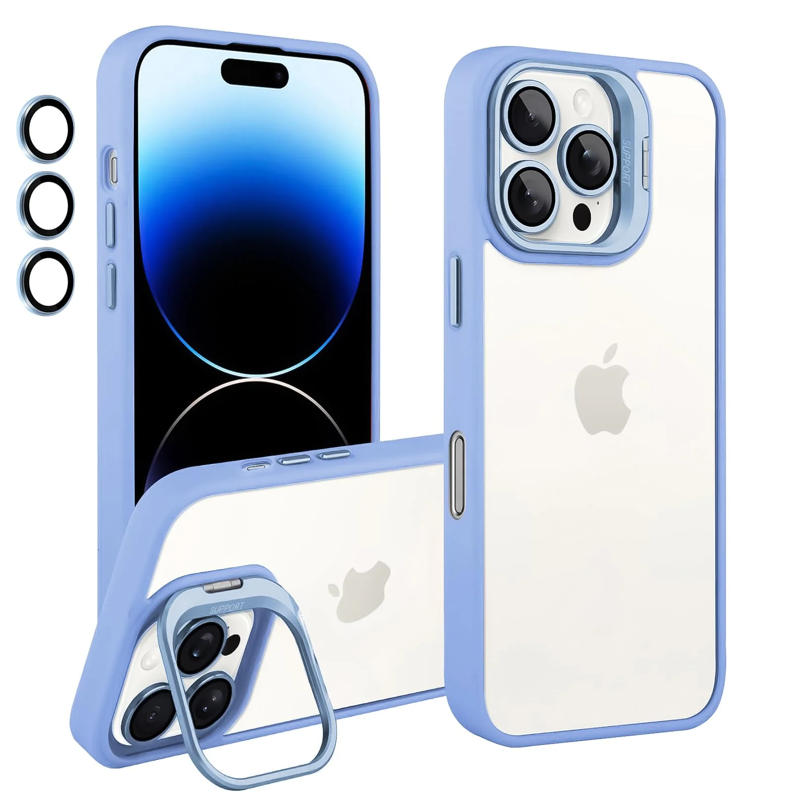 DL3 Mobilak Clear PC and TPU Case with Camera Ring Kickstand and Lens Protector for iPhone 16 Pro - Sky Blue