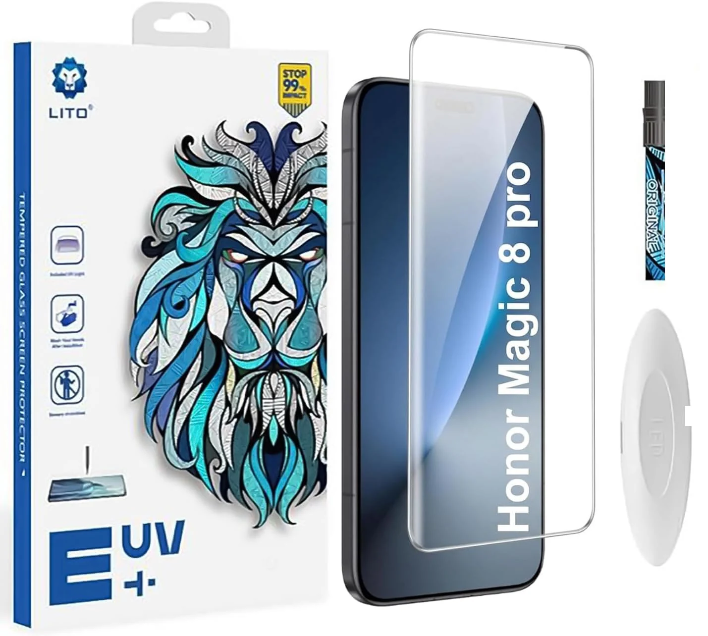 DL3 Mobilak Li-to Screen Protector Honor Magic 8 Pro 5G [Liquid UV Tempered Glass] Full Screen adhesive [Sensitive Touch][Fingerprint Sensor Compatible] HD - Clear