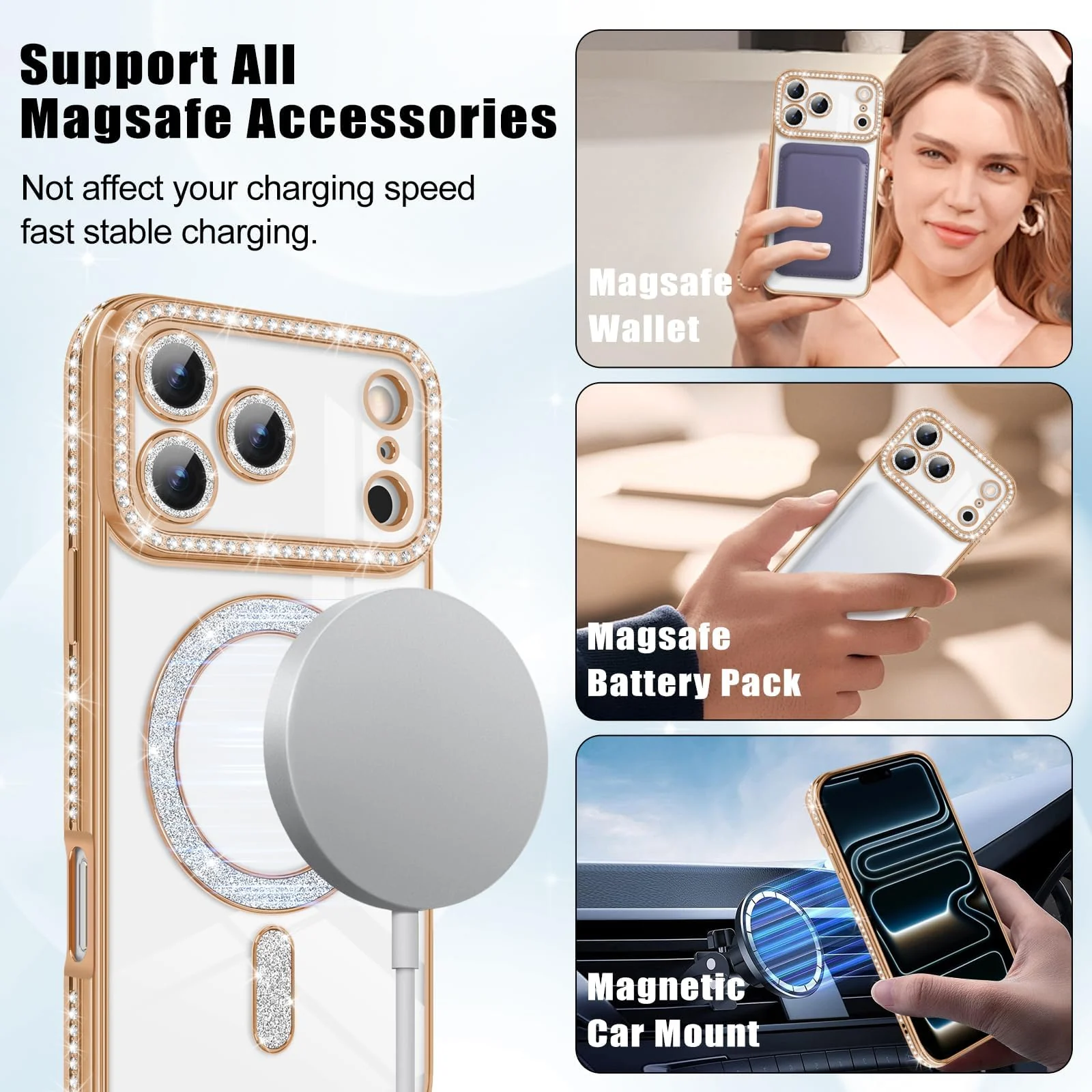 DL3 Mobilak MagSafe-Compatible Magnetic Case for iPhone 17 Pro with Camera Protection and Magnetic Car-Mount Support - Gold