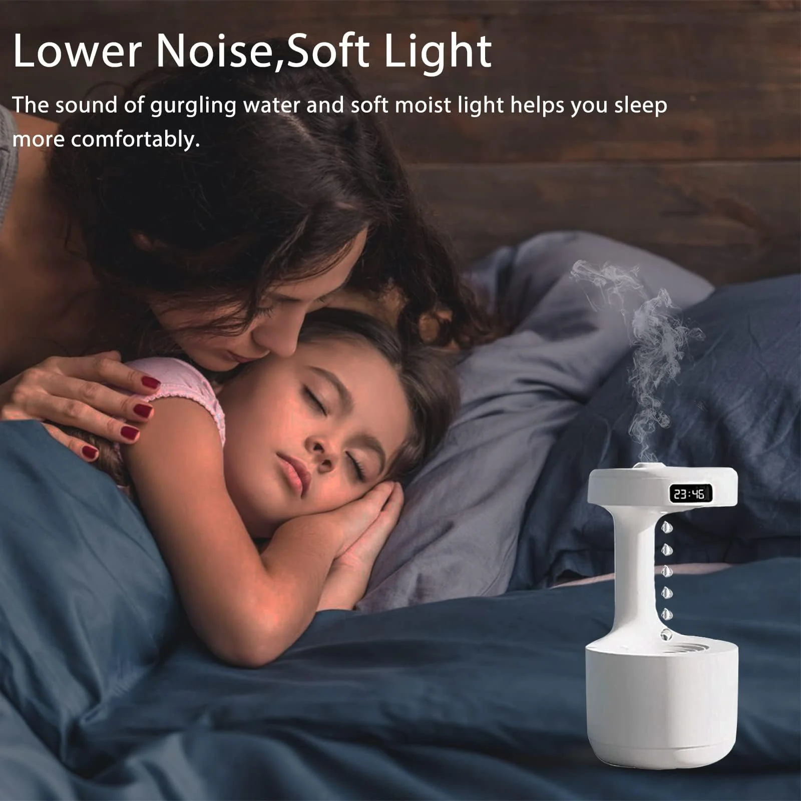 MOBIGON Anti-Gravity 600 ml Humidifier with Clock, White