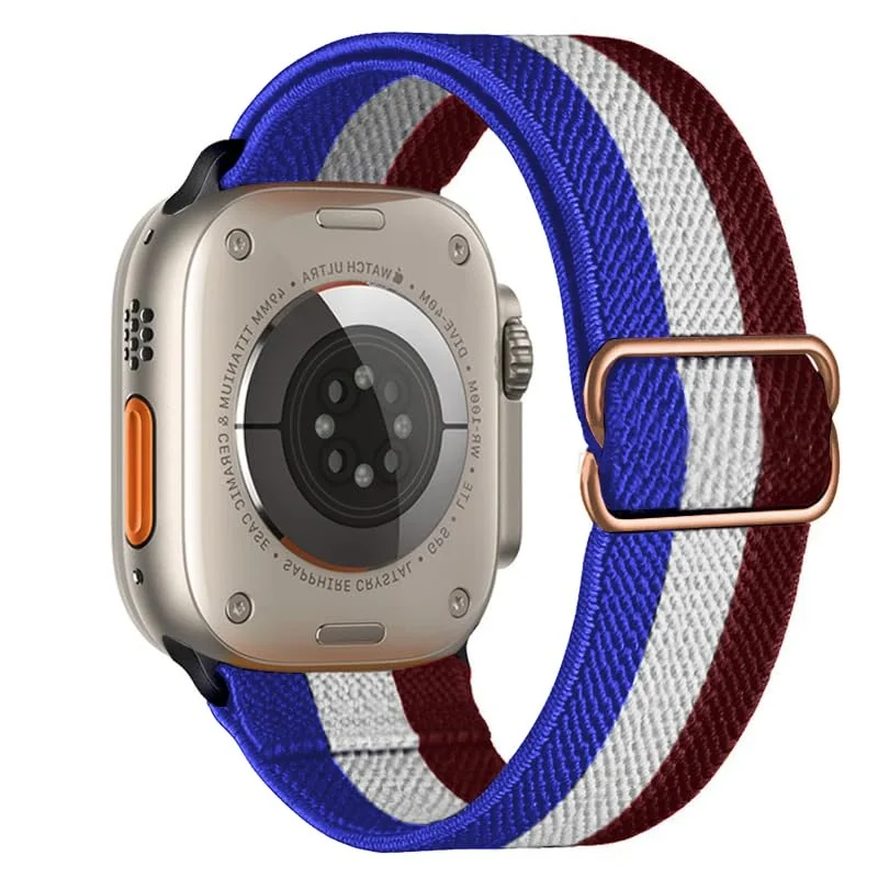 38MM/40MM/41MM — DL3 Mobilak Nylon Solo Loop Stretchy Straps For Apple Watch Band 49mm 45mm 44mm 42mm 41mm 40mm 38mm, Elastic Wristbands for Series 8 9 Ultra 7 6 5 4 3 2 1 (38MM/40MM/41MM) - Red White Blue