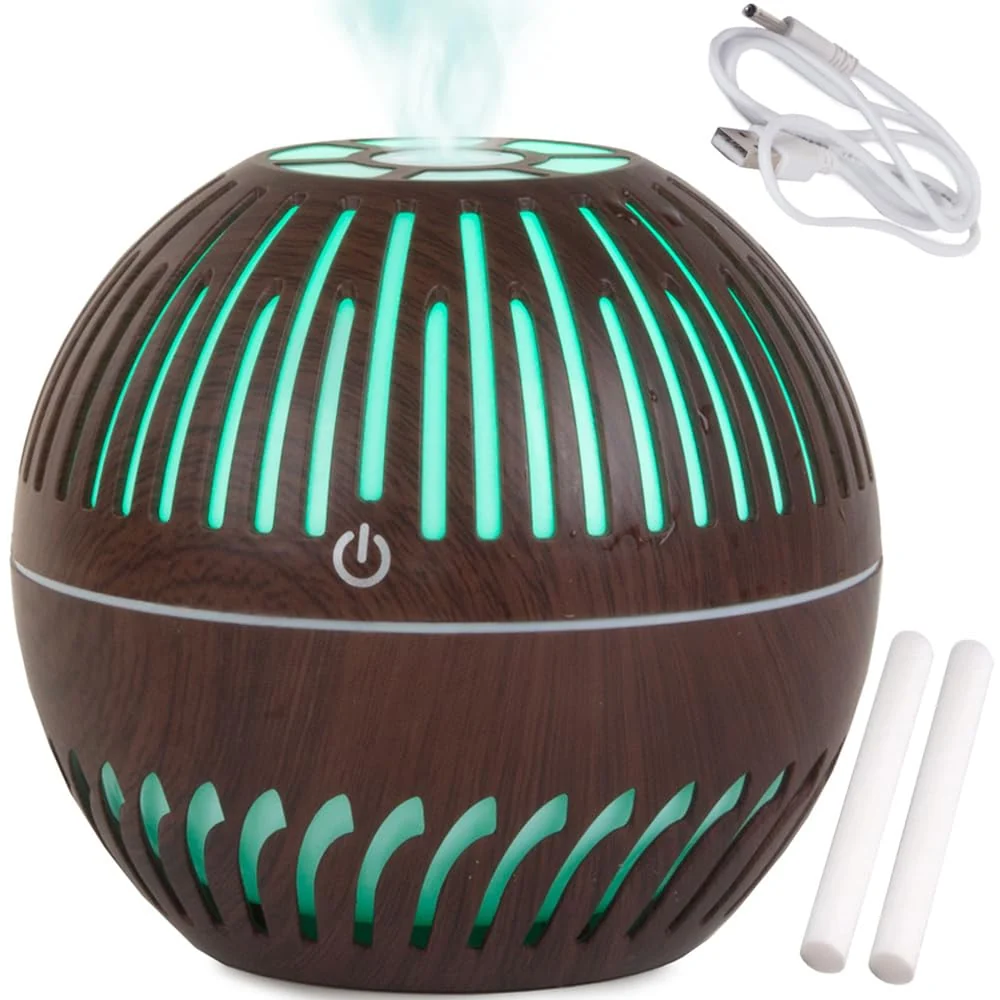 Mobigon Wood Cool Mist Ultrasonic Humidifier for Room Moisture, Aroma Diffuser for Home, 400ml Essential Oil Diffuser with 7 Colorful Night Light, Auto Shut-Off, Home, Office - A. Dark Woody