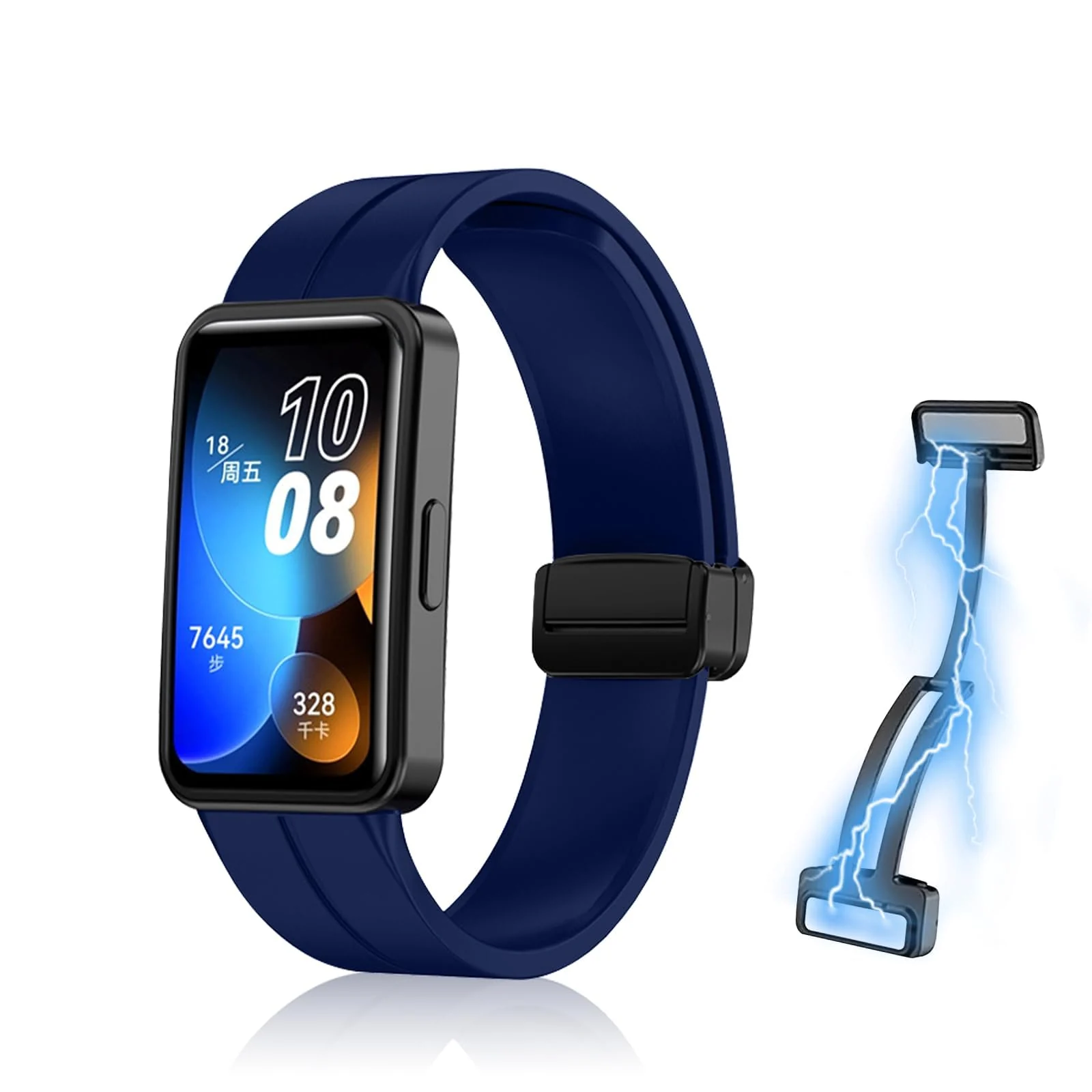 DL3 Mobilak Silicone Strap Compatible with Huawei Band 9/Huawei Band 8 Magnetic Metal Stainless Buckle Sport Silicone Strap for Huawei Band 8/9 Band Quick Release Soft Replacment Wristband - Blue