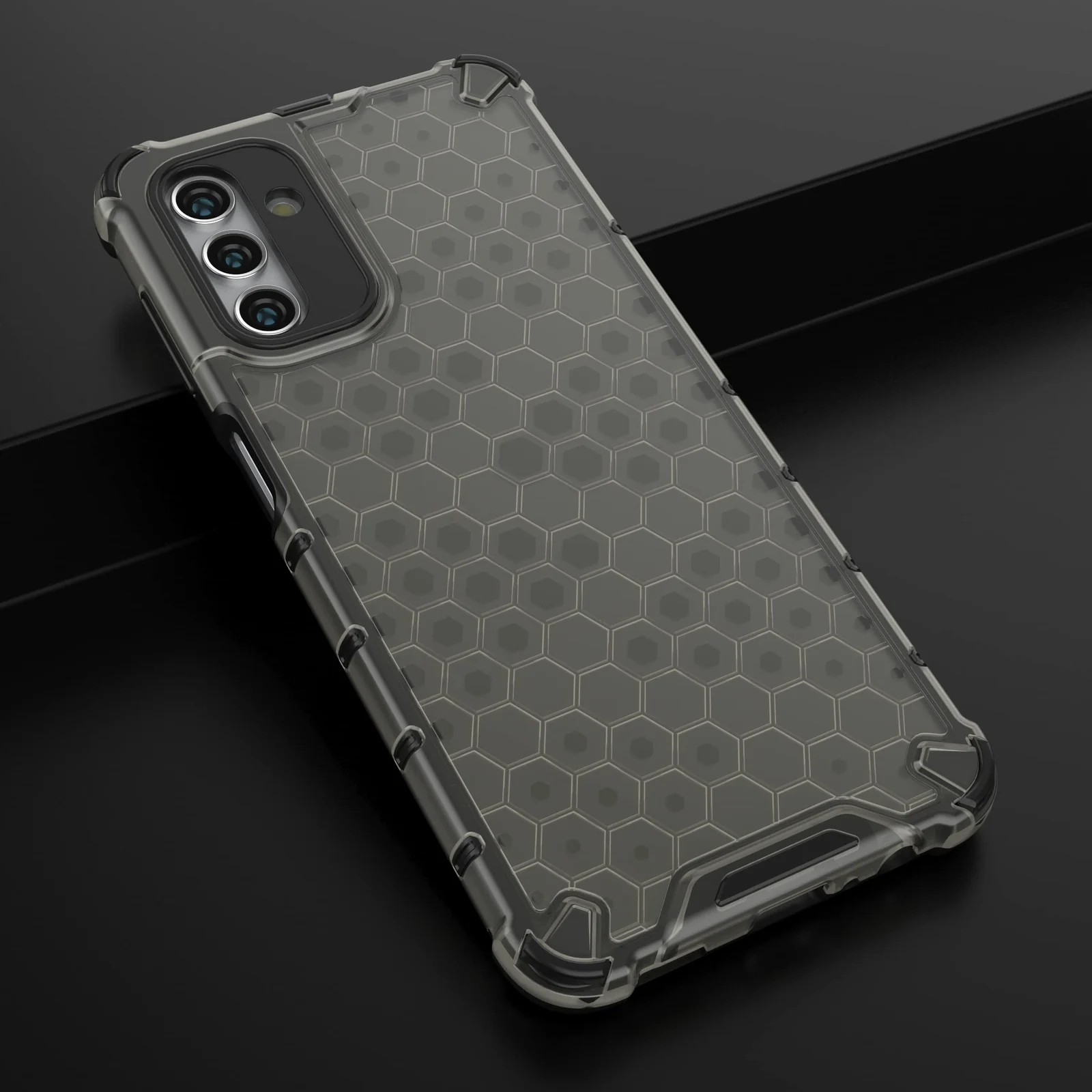 DL3 Mobilak Case For Samsung Galaxy A04S, [Honeycomb Design] Drop Protection, Ultra Thin TPU + PC Transparent Silicone Protective Case, Shockproof Cover - Black