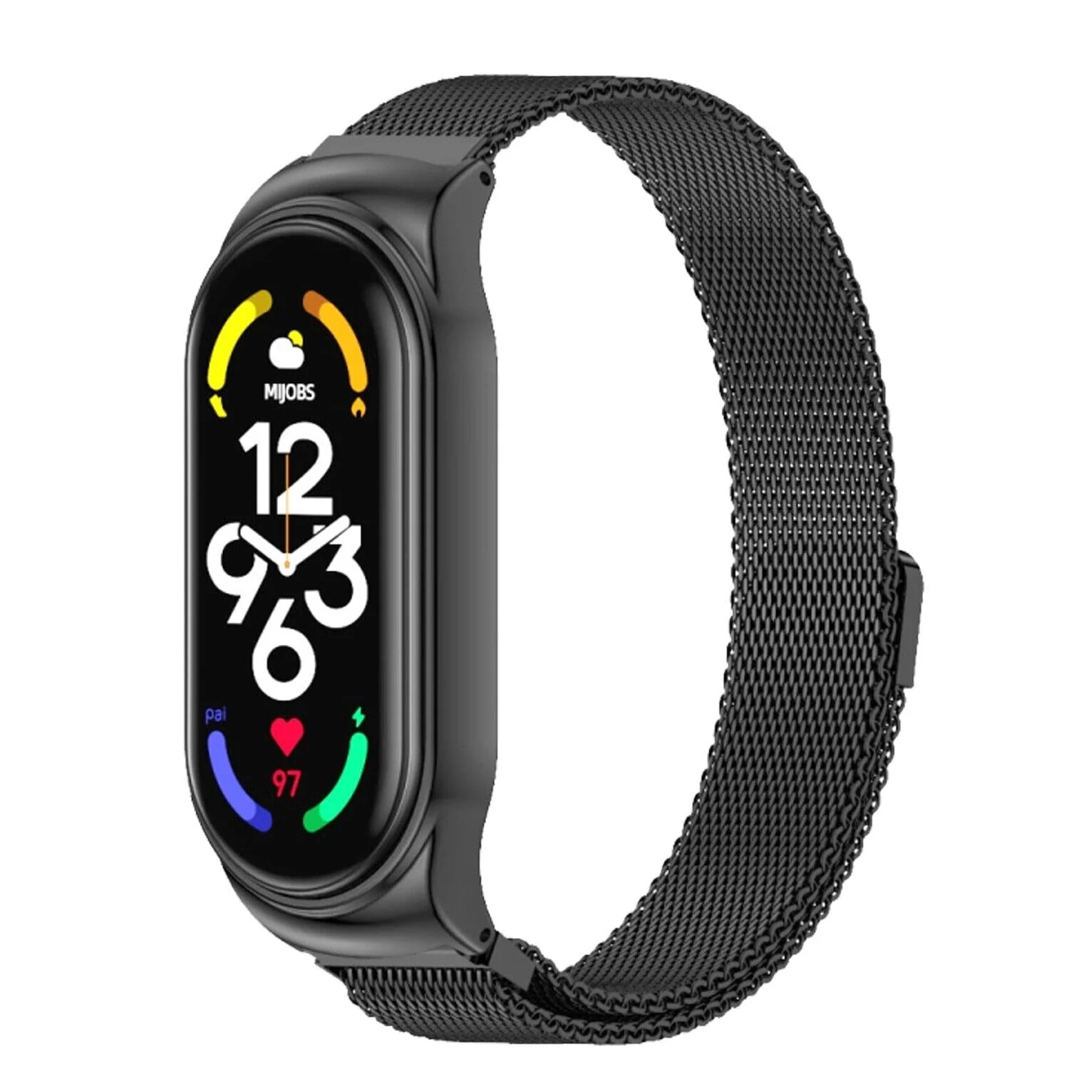 DL3 Mobilak Compatible with Xiaomi Mi Band 7 Strap for Women Men, Adjustable Stainless Steel Metal Replacement Strap Magnetic Metal Wristband, Straps Compatible with Mi Band 7 - Black