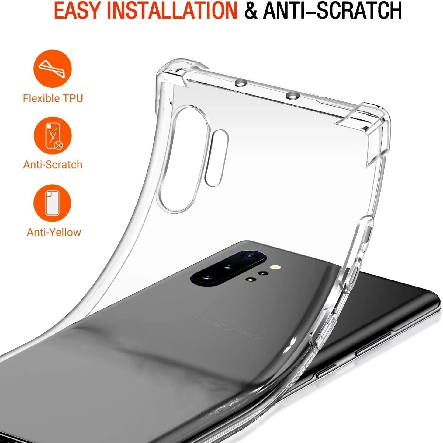 DL3 MOBILAK Clear Soft TPU Phone Case for Samsung Galaxy Note 10 Plus - Clear