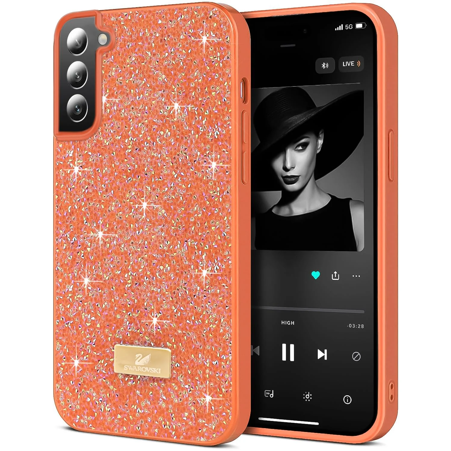 Case For Samsung Galaxy S22 5G Case Glitter, Sparkle Diamond Crystal Bling Case with Bling, Ultra Thin Lightweight Full Body Shockproof Anti-Scratch Protective Cover - Black
