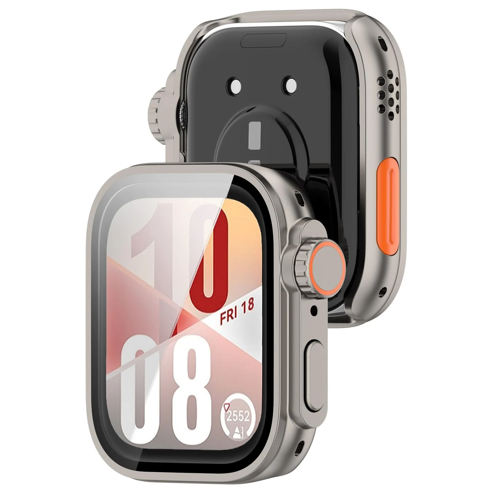 DL3 Mobilak for Huawei Watch Fit 4 2025 Case Screen Protector, [Looks Like iWatch Ultra Case] Built-in Tempered Glass Screen Unique Design Case Cover for Huawei Watch Fit4 - Titanium