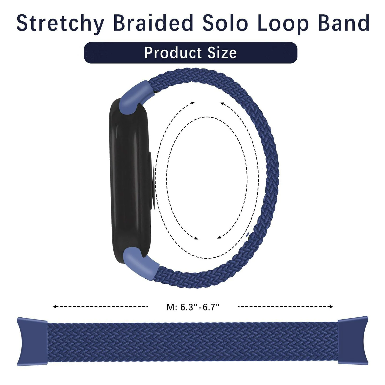 DL3 Mobilak Braided Solo Loop Band for Xiaomi Mi Band 9/Xiaomi Mi Band 8 Strap Women Men, Soft Elastic Nylon Replacement Wristband for Xiaomi Smart Band 9/8 Strap - Blue