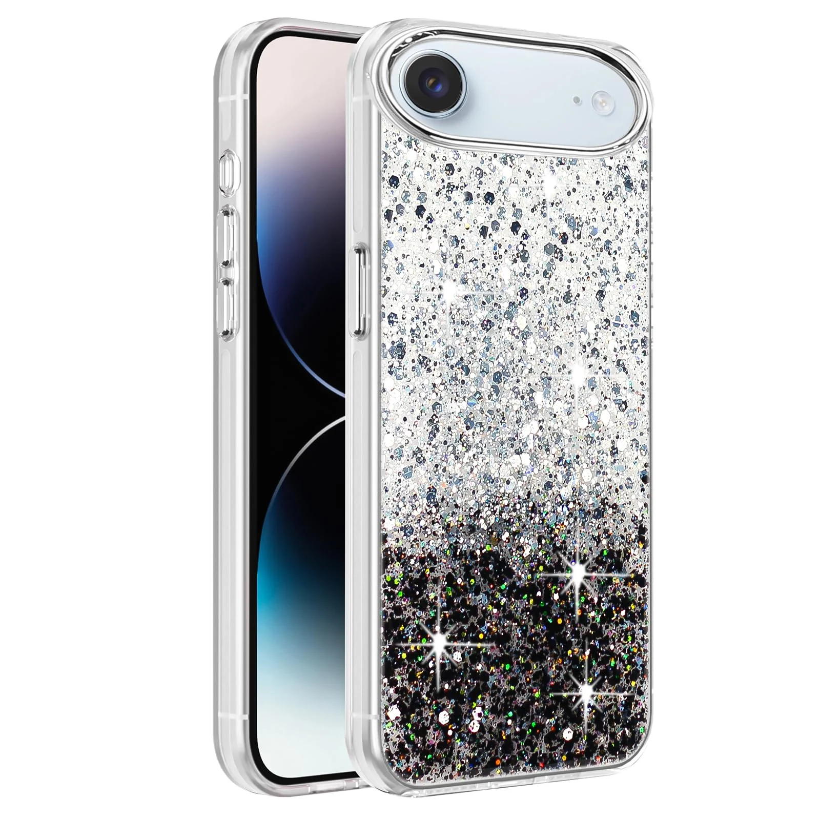 DL3 Mobilak Glitter Rhinestone Protective Case for iPhone 17 Air 6.5-Inch with Shockproof Design - White Black