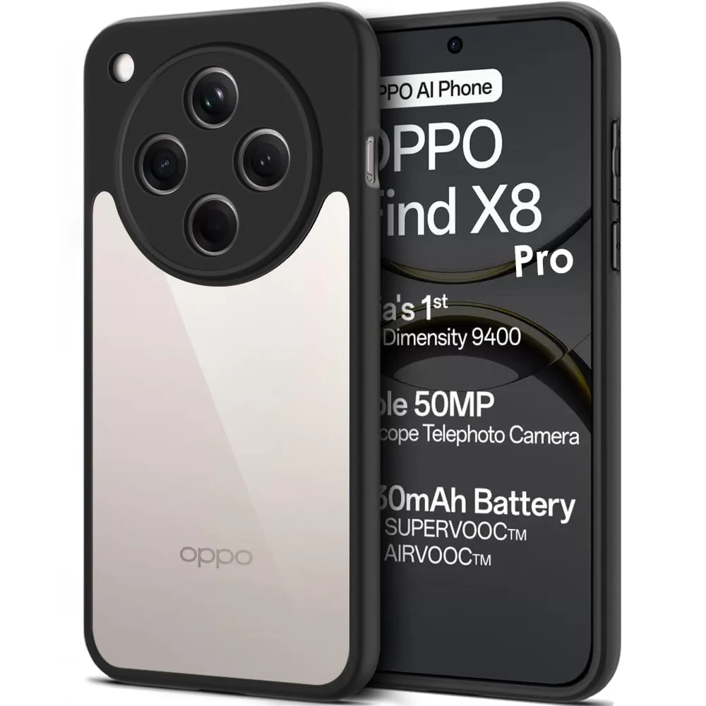 DL3 Mobilak Compatible with OPPO Find X8 Pro Case Transparent, Military-Grade Shockproof Anti-Yellowing, Slim Protective Phone Case Full Bumper Cover With Camera Lens Protective - Black