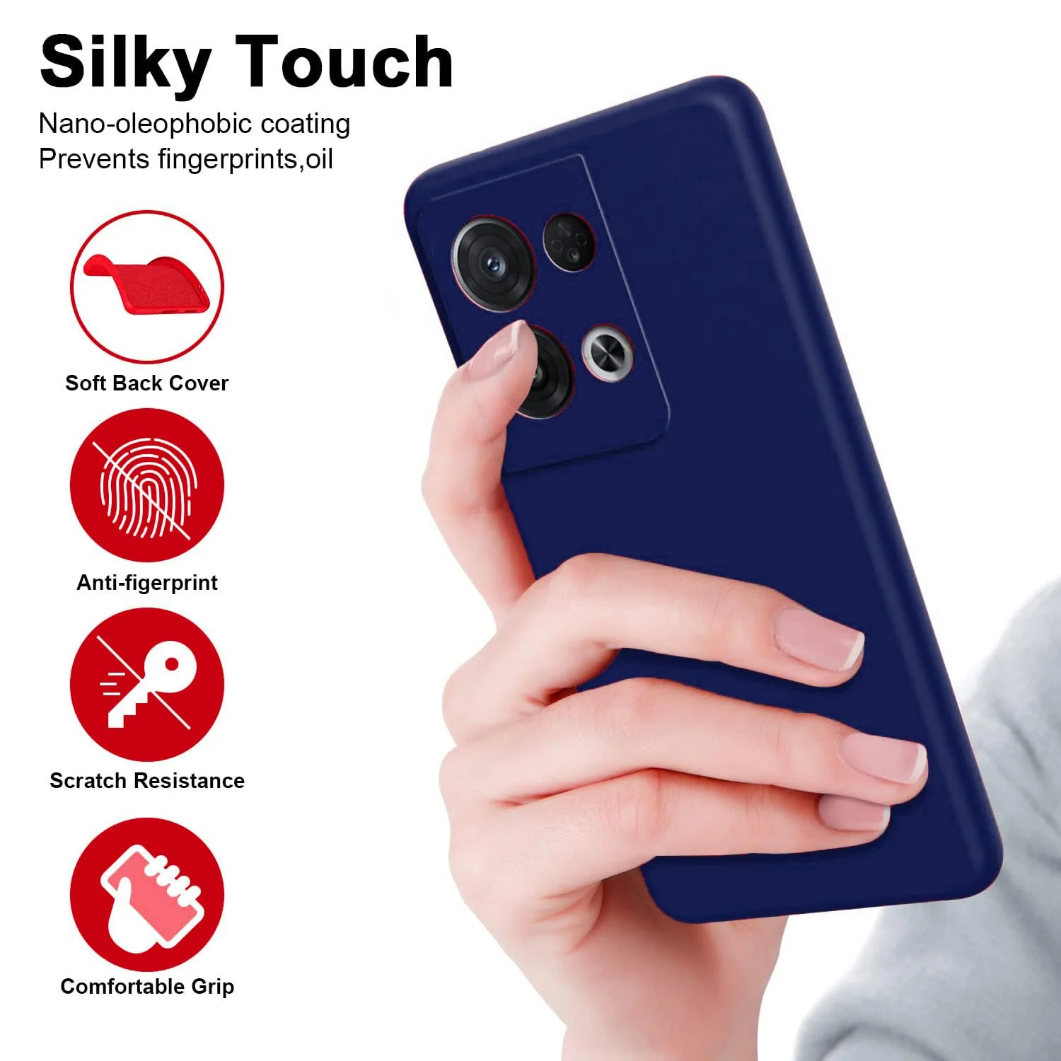 DL3 Mobilak Liquid Silicone Protective Case with Soft Microfiber Lining with Full Camera Protection for OPPO Reno 8 Pro 5G / Reno8 Pro+ Plus 5G - Blue 2