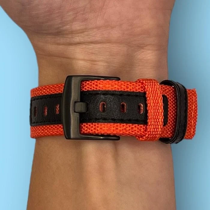 DL3 Mobilak Nylon Sports Bands With Leather 20MM Strap for Samsung Gear Sport, Watch 6, 4, 5, 5 Pro, S2 Classic, Active 2 40mm 44mm, Amazfit GTS 3, 4, 4 Mini, Bip 3 Pro, GTS2, Bp U - Orange