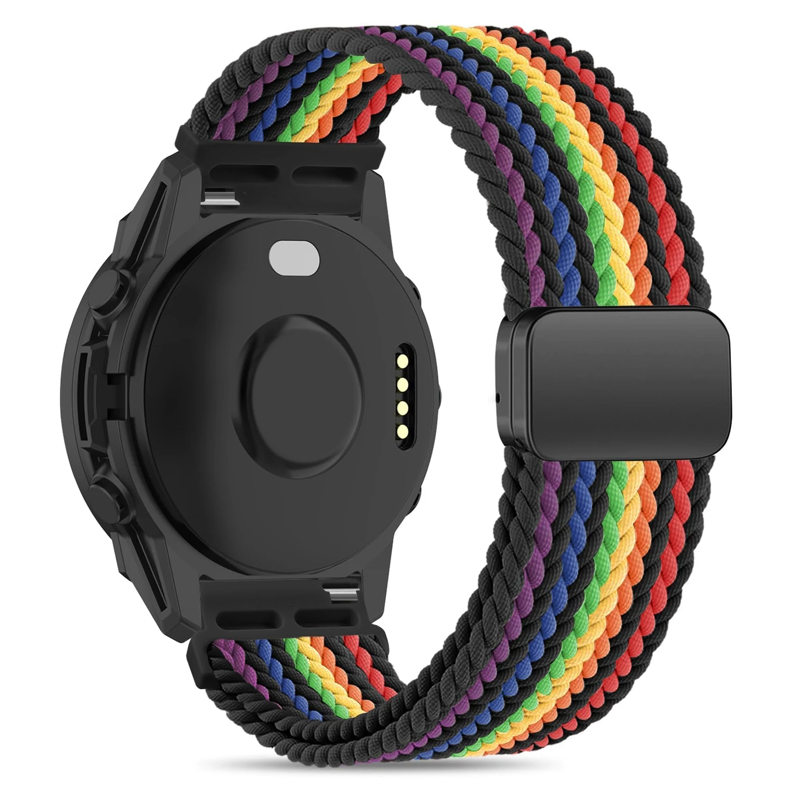 DL3 Mobilak 22mm Magnetic Band for Redmi Watch 5 Active/5 Lite/Samsung Galaxy Watch 3 45mm/Watch 46mm/Gear S3/Huawei watch GT6 GT5 46MM/GT2E/GT6 Pro/GT 5 Pro/Amazfit GTR 4/3, Stretchy Braided Nylon Sport Strap - Colorful Black