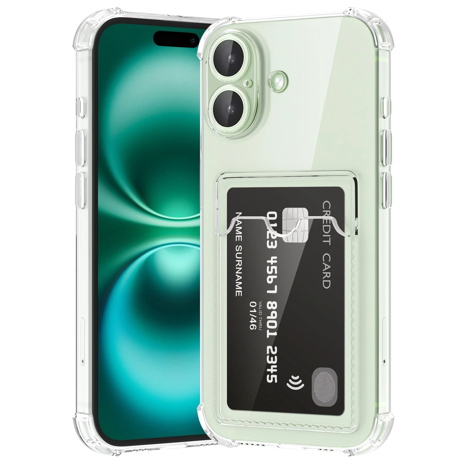 DL3 Mobilak Clear TPU Wallet Case with Card Slot and Camera Protection for iPhone 16 Plus 6.7-Inch - Transparent