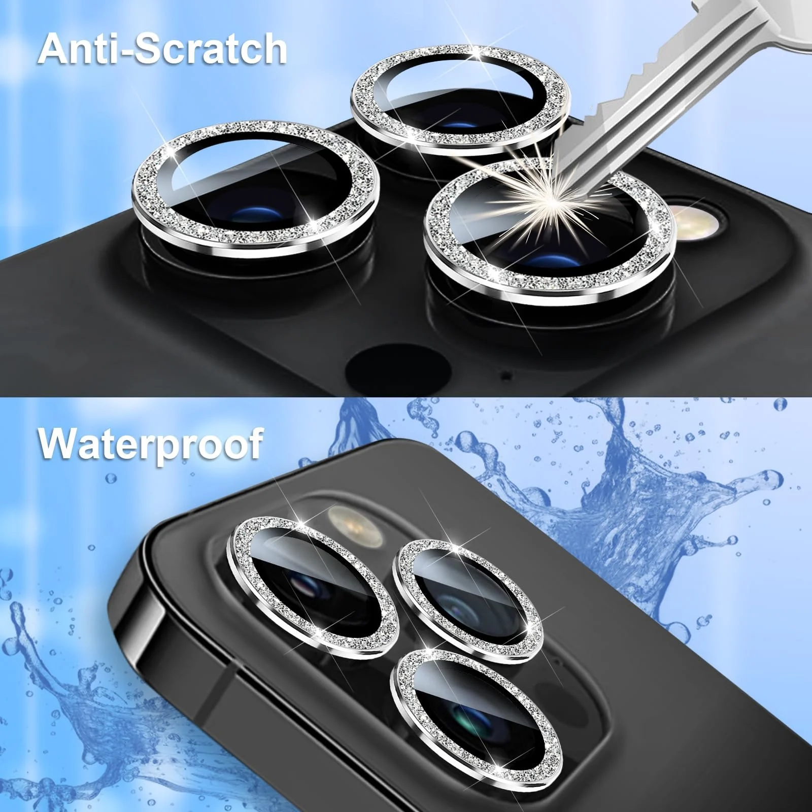 DL3 Mobilak Camera Lens Protector For iPhone 15 Pro/iPhone 15 Pro Max, [Keep Original Shooting] Tempered Glass Screen Protector Metal Individual Camera Cover, Case Friendly - Glittle Silver