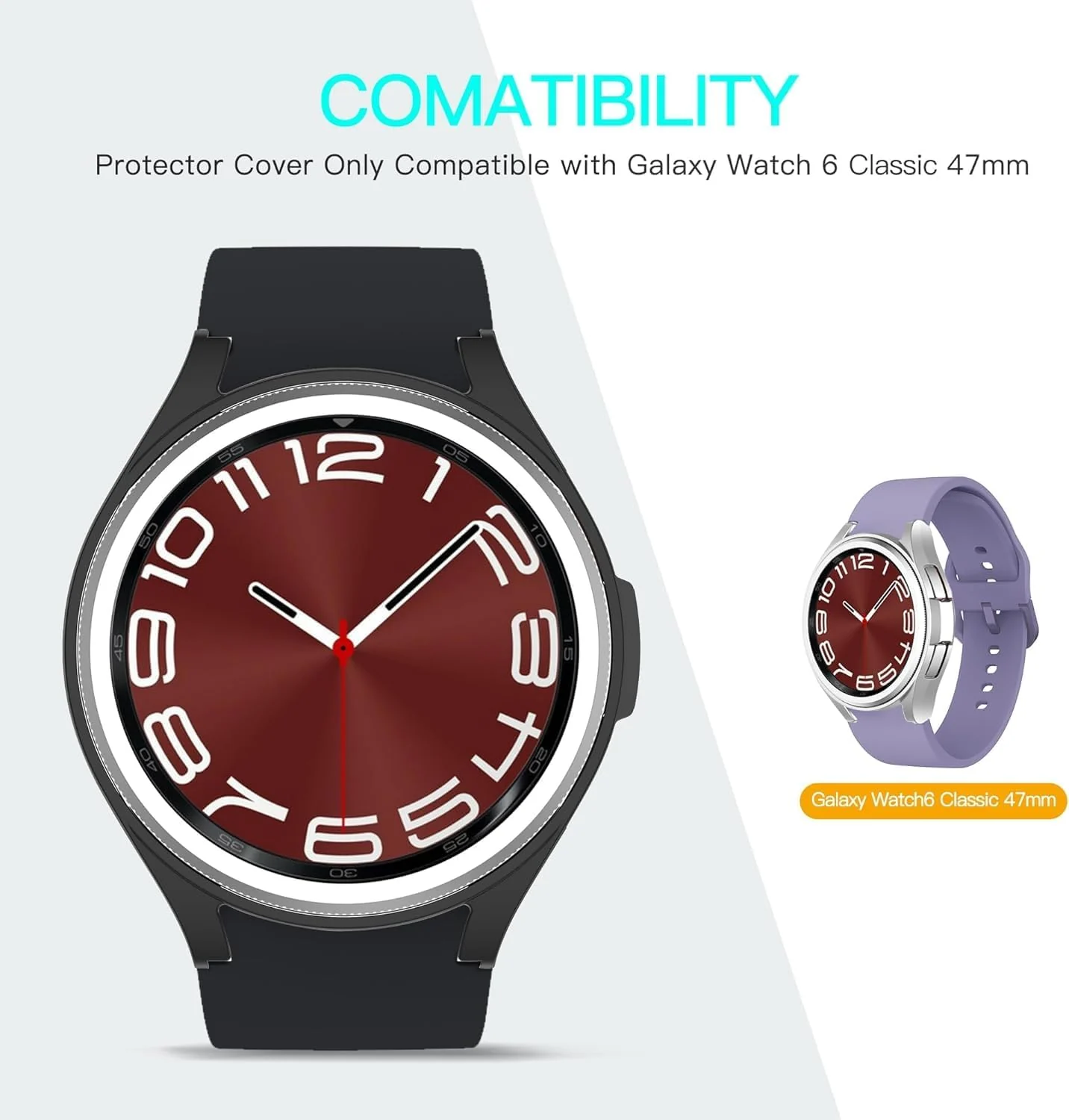 DL3 Mobilak Compatible with Samsung Galaxy Watch 6 Classic 47mm Protective Case - PC Protective Case Cover Shell [NO Screen Film] Compatible with Samsung Galaxy Watch 6 Classic 47mm - Black