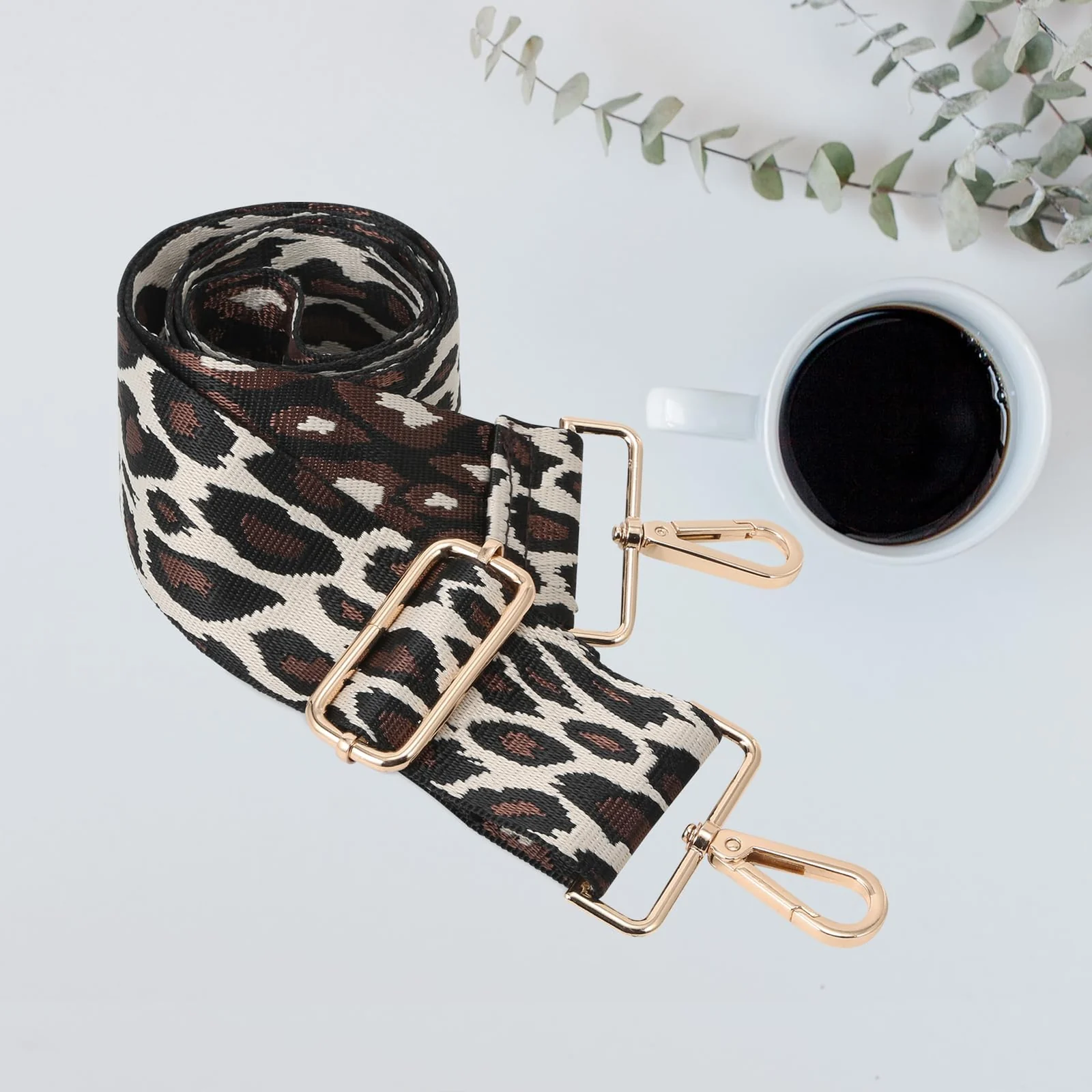 DL3 Mobilak Adjustable Wide Crossbody Bag Strap for Women, Replacement Shoulder Strap for Handbags, Totes & Purses with Elegant Embroidered Pattern and Metal Hooks - Leopard Beige