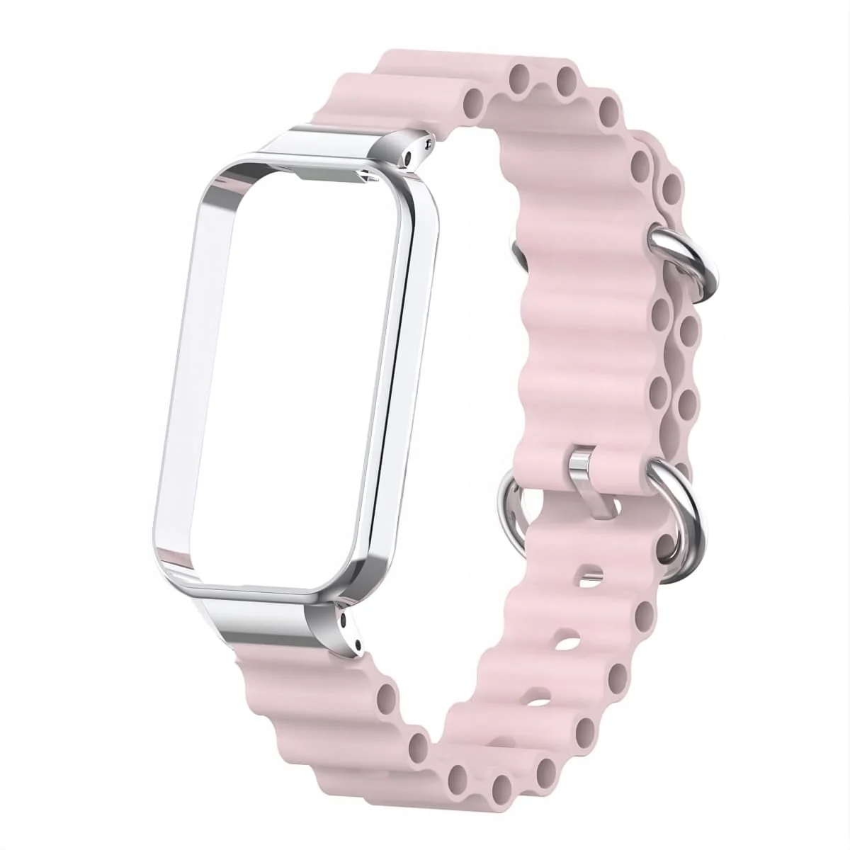 DL3 Mobilak Ocean Strap Compatible with Xiaomi Redmi Band 2/Smart Band 8 Active, Adjustable Silicone Band with Metal Buckle and Frame for Women and Men - Pink