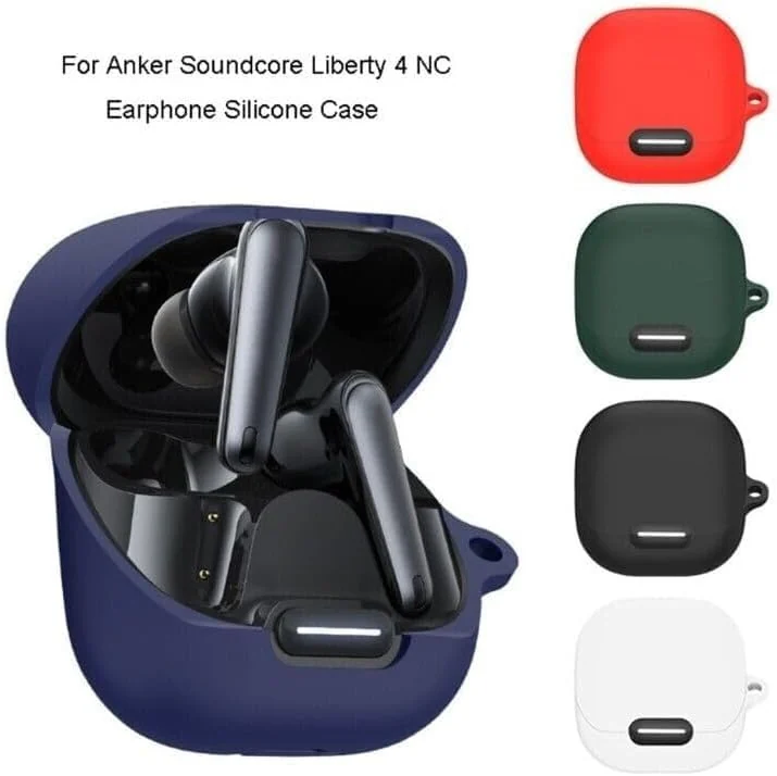 DL3 Mobilak Silicone Case Compatible with Soundcore Liberty 4 NC Earbuds, Soft Silicone Protective Case Cover, Shockproof Sleeve with Carabiner - White