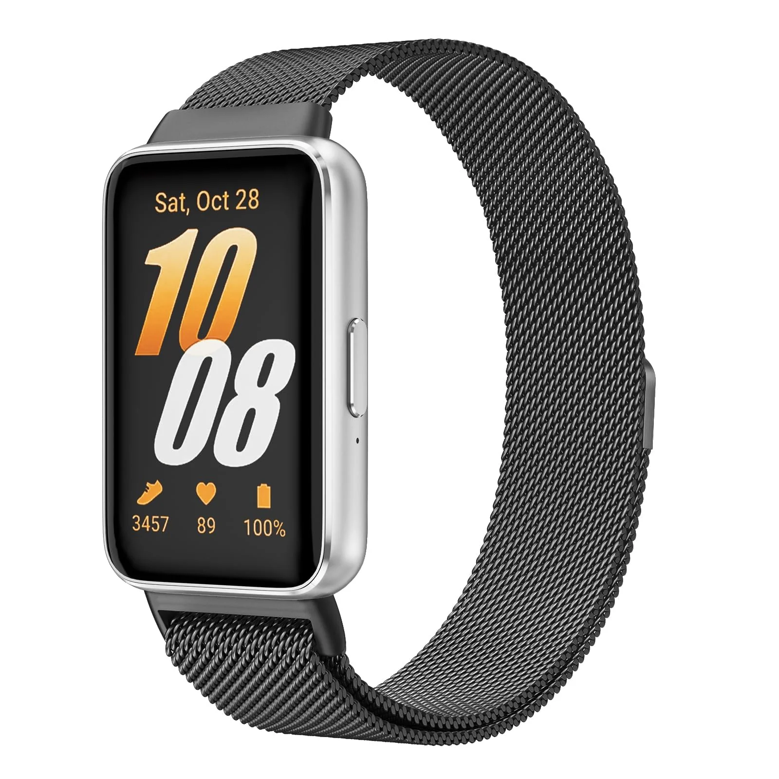 DL3 Mobilak Metal Strap Compatible with Samsung Galaxy Fit 3, Men and Women Milanese Magnetic Mesh Stainless Steel Magnetic Loop Replacement Fashion Adjustable Band for Samsung Galaxy Fit3 - Black