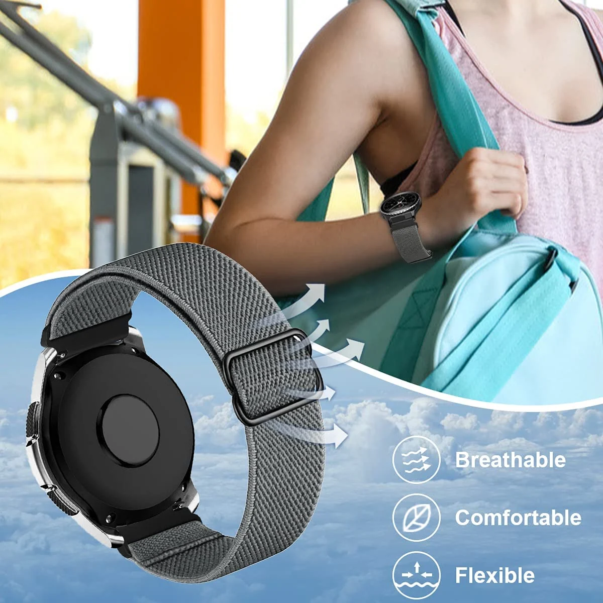 DL3 Mobilak Strap Nylon Loop 20MM Band Compatible with Samsung Galaxy Watch 7/6/5/4 40mm 44mm/Watch 5 Pro 45mm/S2 classic/active 2 40mm 44mm/Amazfi GTS 2/2e/3/3 Pro/4/GTS 2 Mini/3 Mini/4 Mini/Bip 3 - Black