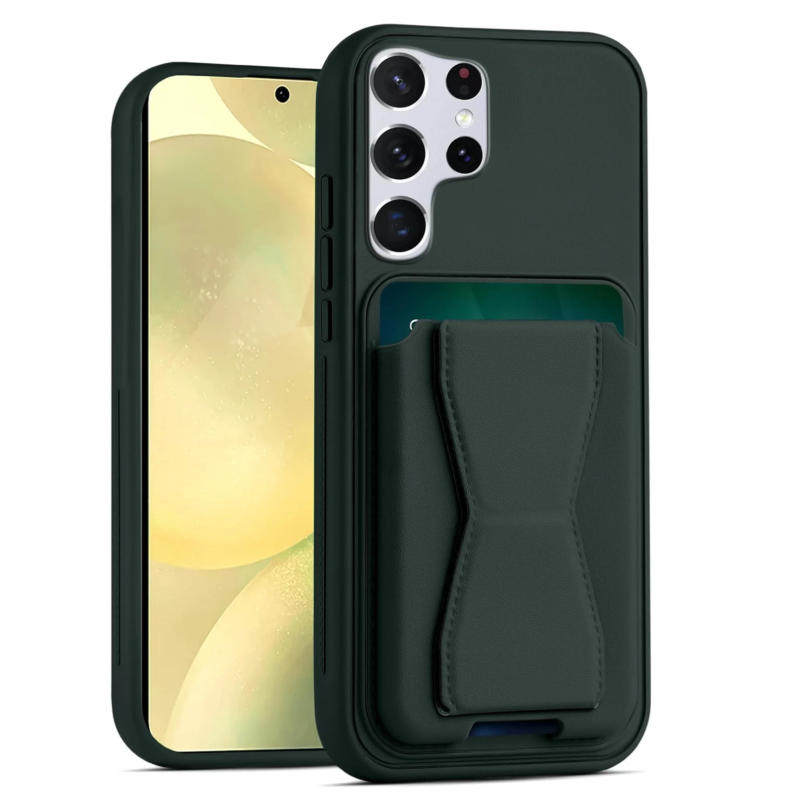 DL3 Mobilak Leather Wallet Case for Samsung Galaxy S25 Ultra, Camera protection, Shock-absorbing protection, Built-in kickstand - Dark Green